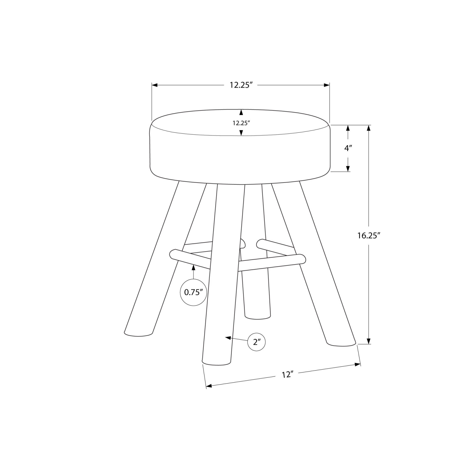 Monarch Specialties I 9013 Ottoman - Grey Knit / Natural Wood Legs