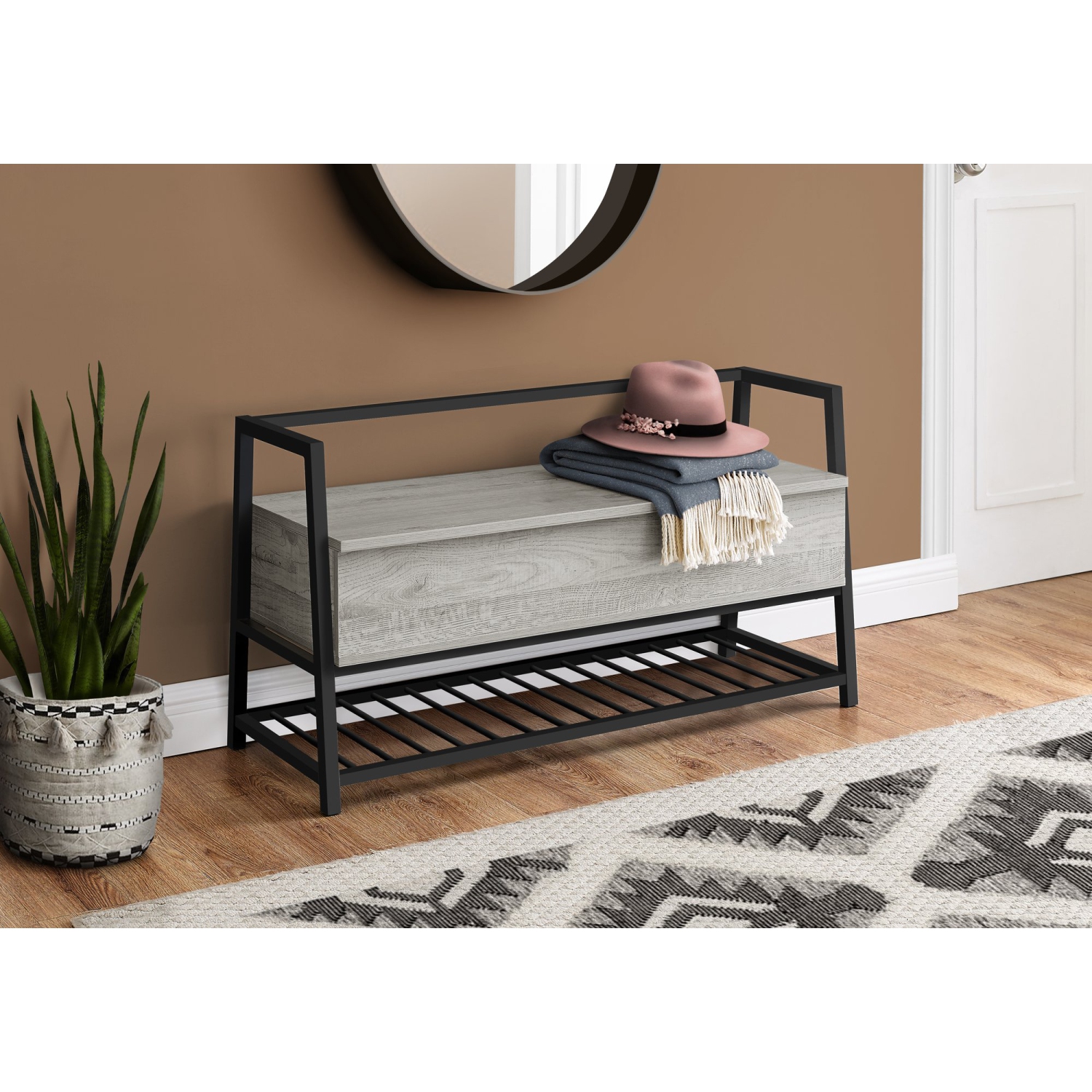 Monarch Specialties I 4500 Bench - 42" Long / Grey Storage / Black Metal