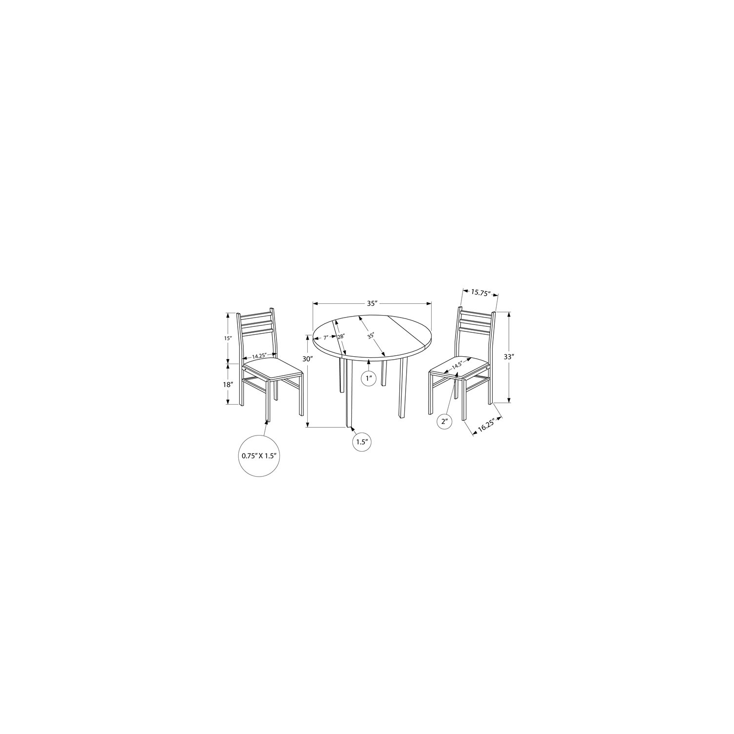Monarch Specialties I 1003 Dining Set - 3pcs Set / Dark Taupe Top / Black Metal