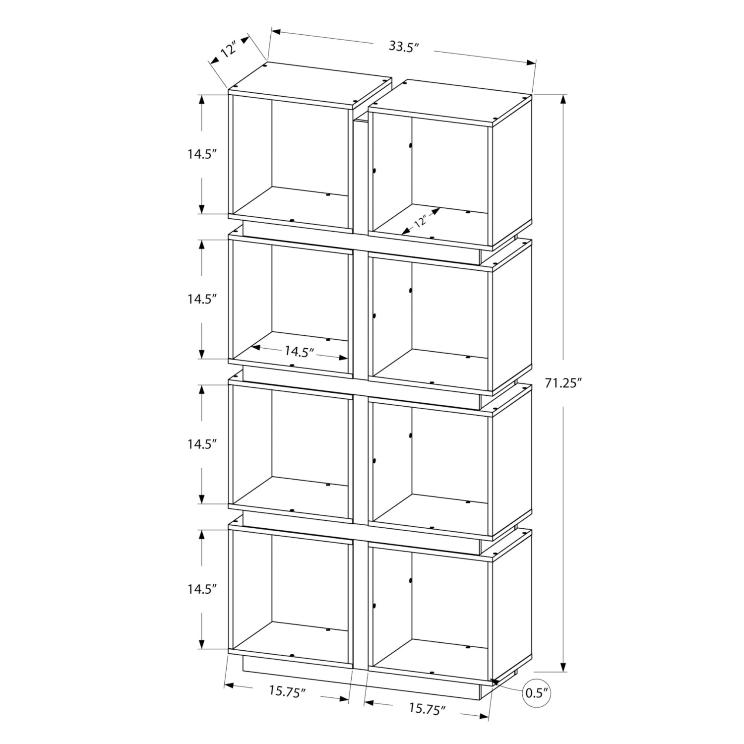 Monarch Specialties I 7076 Bookcase - 71" High / White / Grey