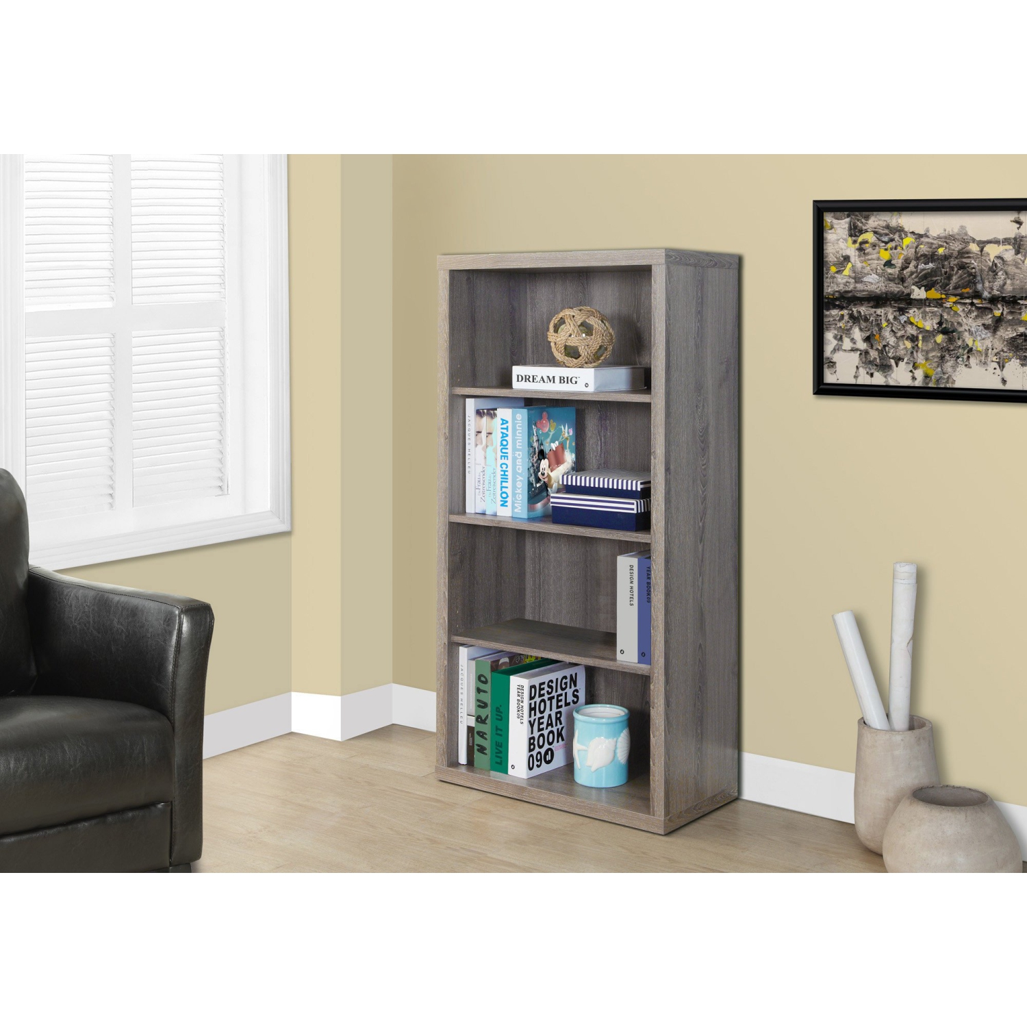 Monarch Specialties I 7060 Étagère - 48" de Haut / Bois Taupe Avec Tablette Ajustable