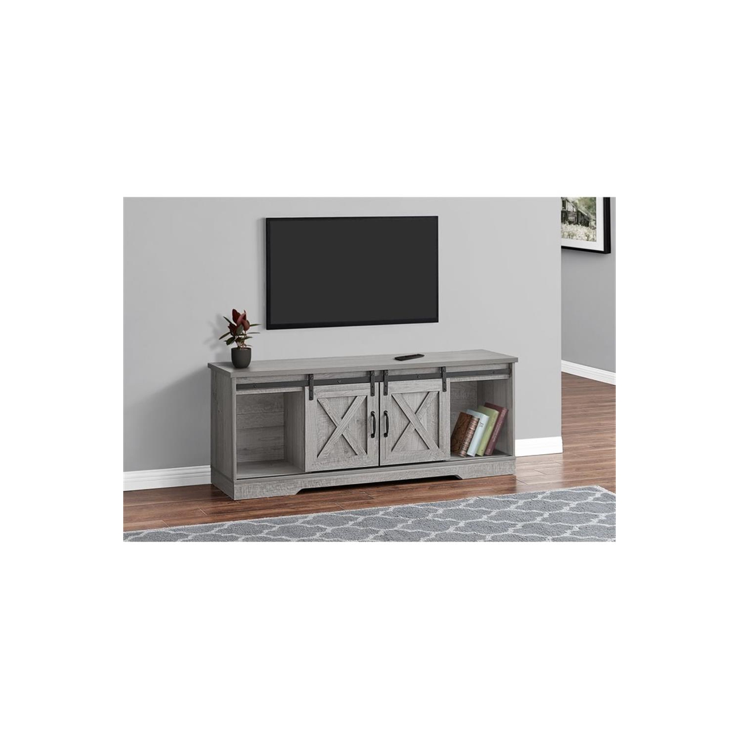 Monarch Specialties I 2747 Tv Stand - 60" Long / Grey With 2 Sliding Doors