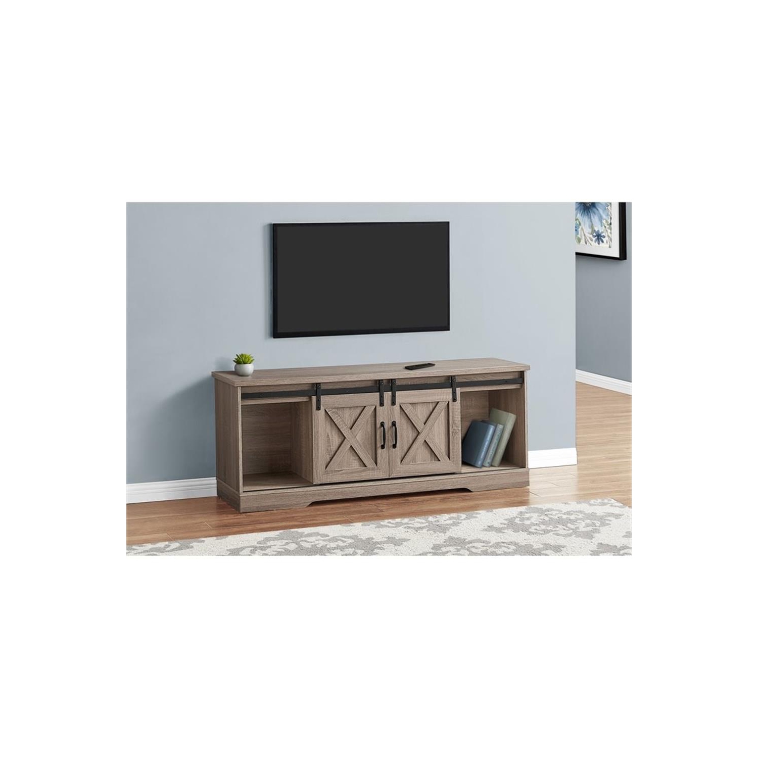 Monarch Specialties I 2746 Meuble Tv - 60" de Long / Taupe Foncé Avec 2 Portes Coulissantes