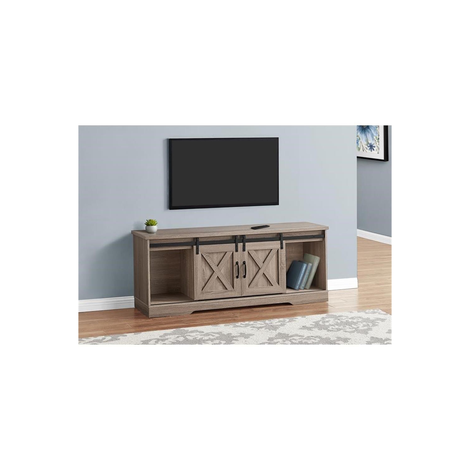 Monarch Specialties I 2746 Meuble Tv - 60" de Long / Taupe Foncé Avec 2 Portes Coulissantes