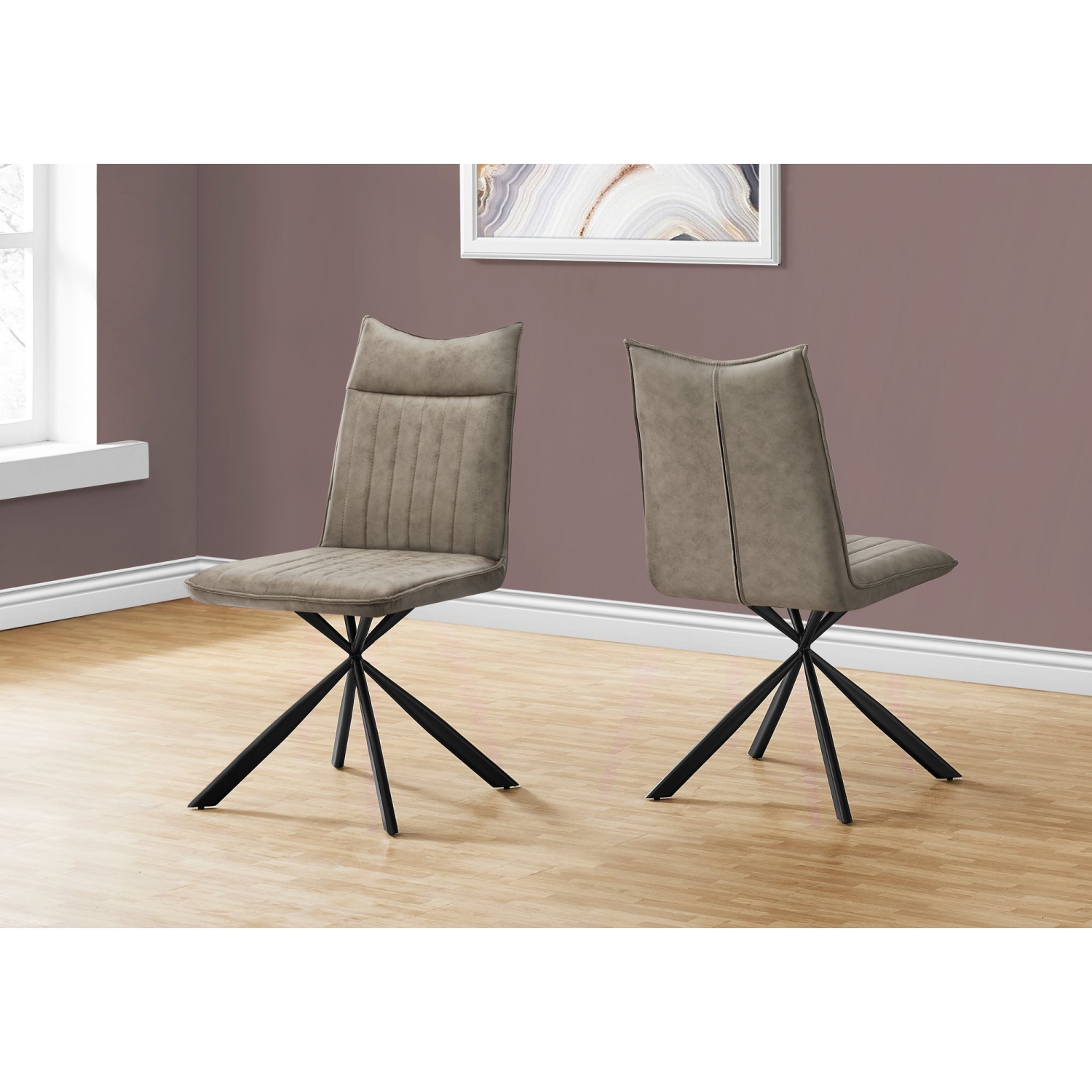 Monarch Specialties I 1216 Dining Chair - 2pcs / 36" High / Taupe Fabric / Black Metal