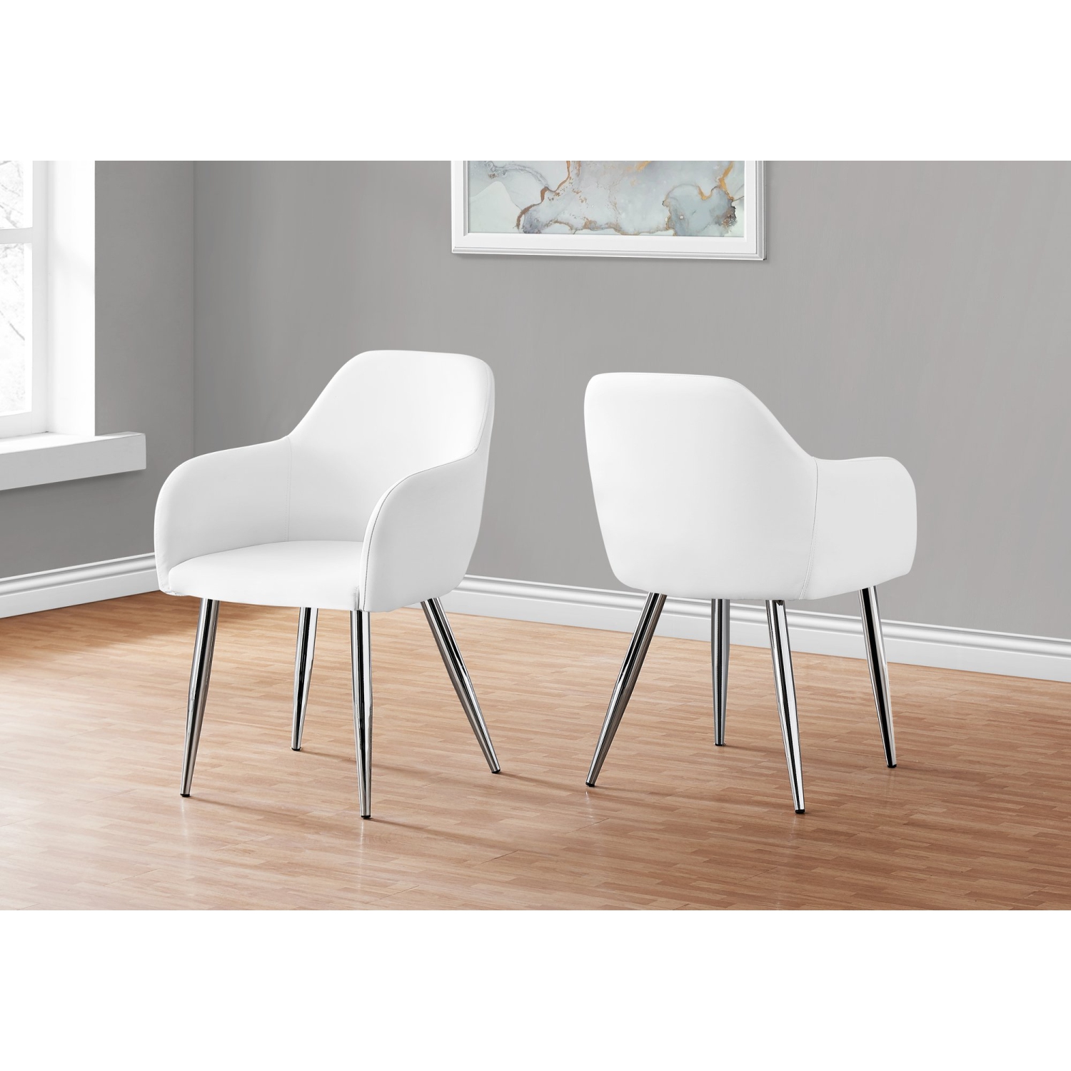 Monarch Specialties I 1190 Dining Chair - 2pcs / 33" High / White Leather-look / Chrome