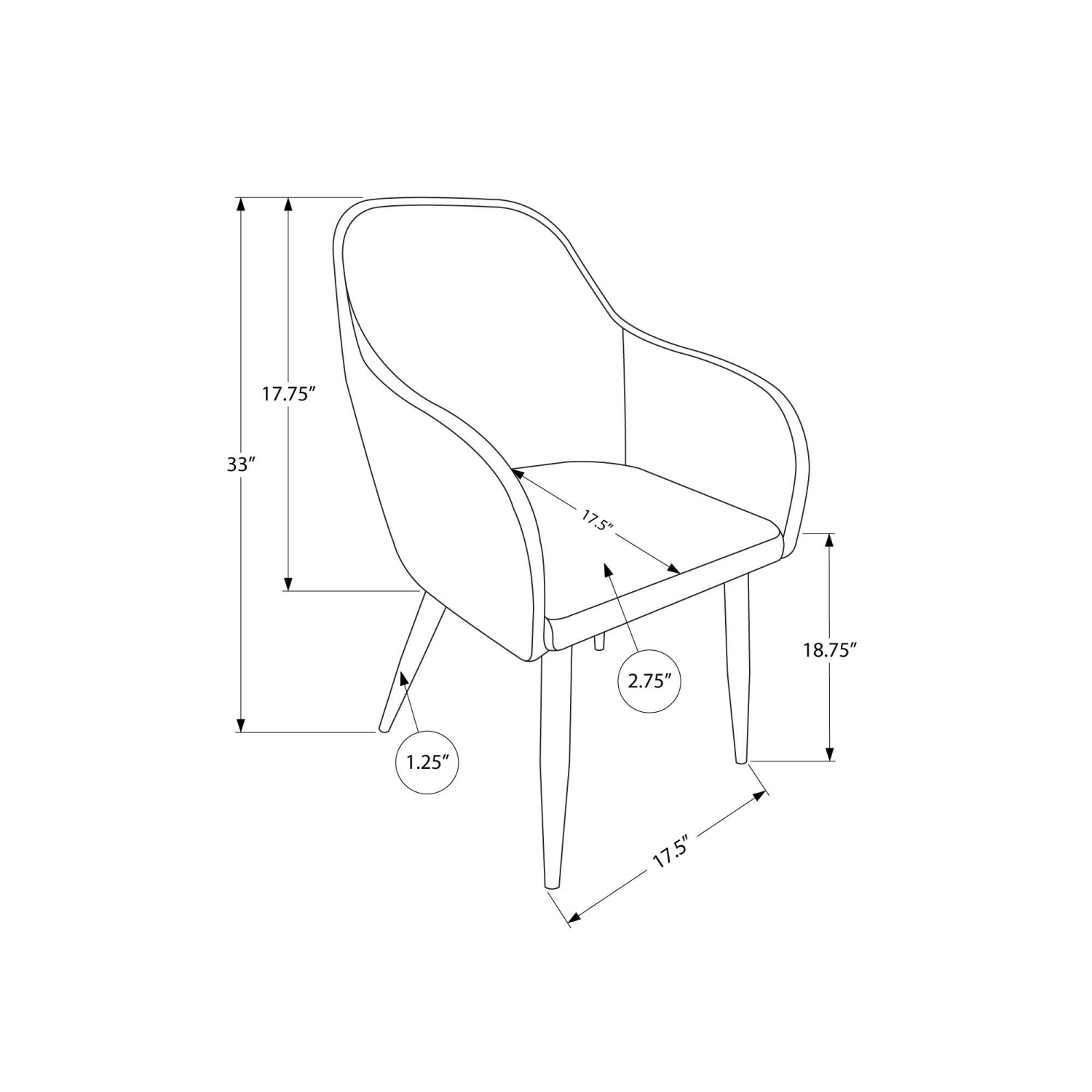 Monarch Specialties I 1190 Dining Chair - 2pcs / 33" High / White Leather-look / Chrome