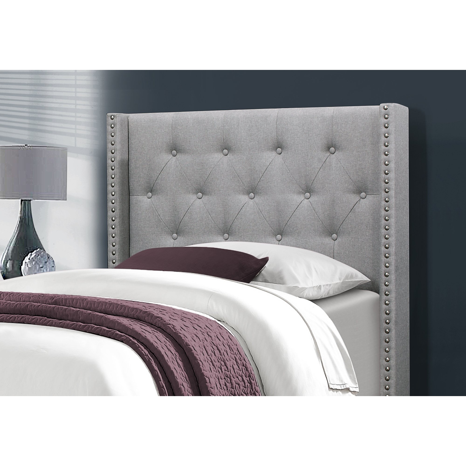 Monarch Specialties I 5984T Bed - Twin Size / Grey Linen With Chrome Trim