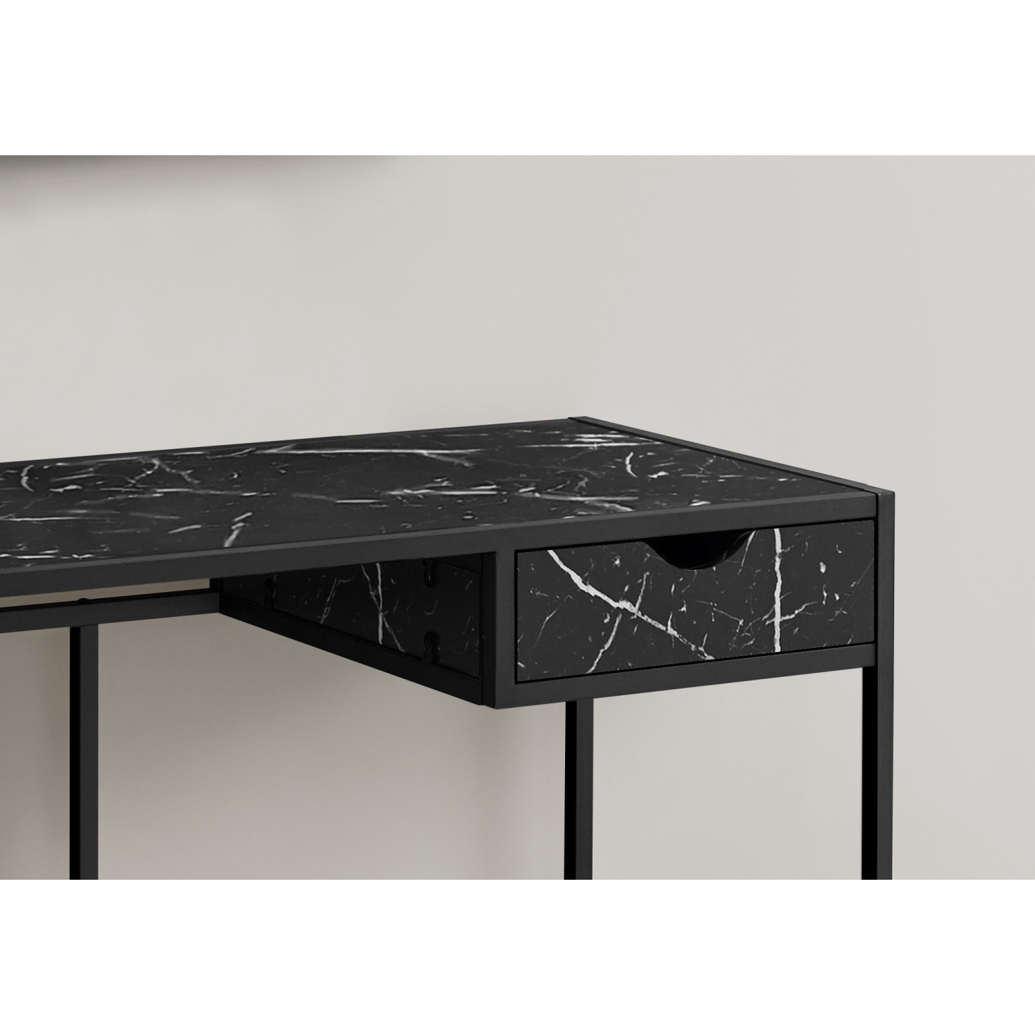 Monarch Specialties I 7572 Computer Desk - 42" Long / Black Marble-look / Black Metal