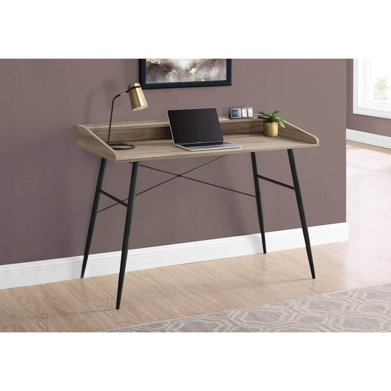 Monarch Specialties I 7536 Computer Desk - 48" Long / Dark Taupe / Black Metal