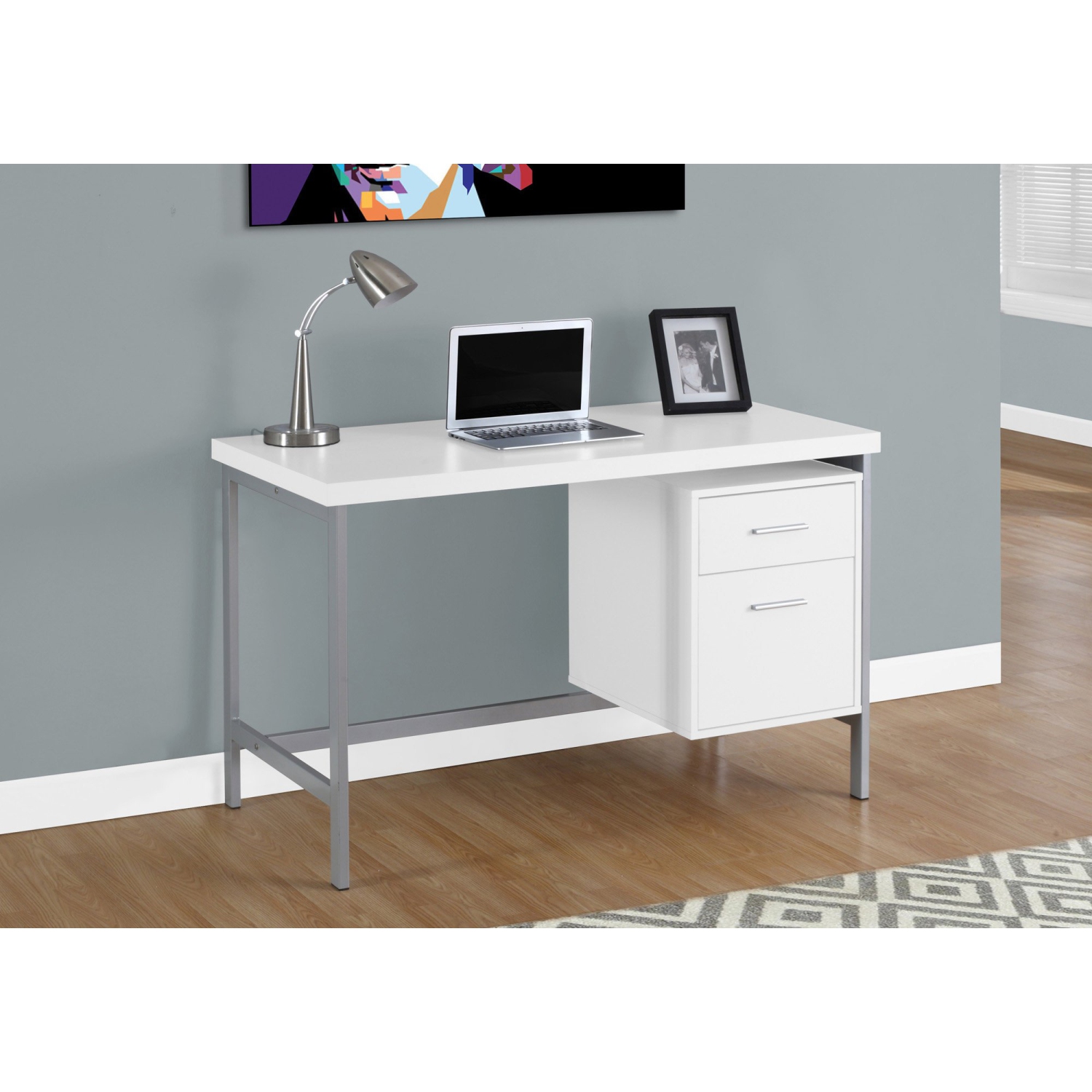 Monarch Specialties I 7149 Computer Desk - 48" Long / White / Silver Metal
