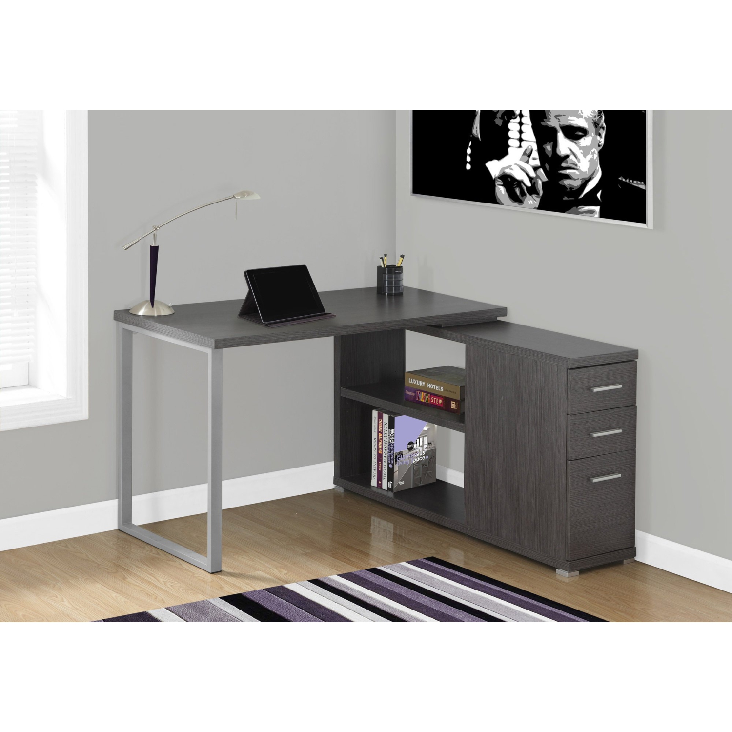 Monarch Specialties I 7135 Computer Desk - Grey Left Or Right Facing Corner