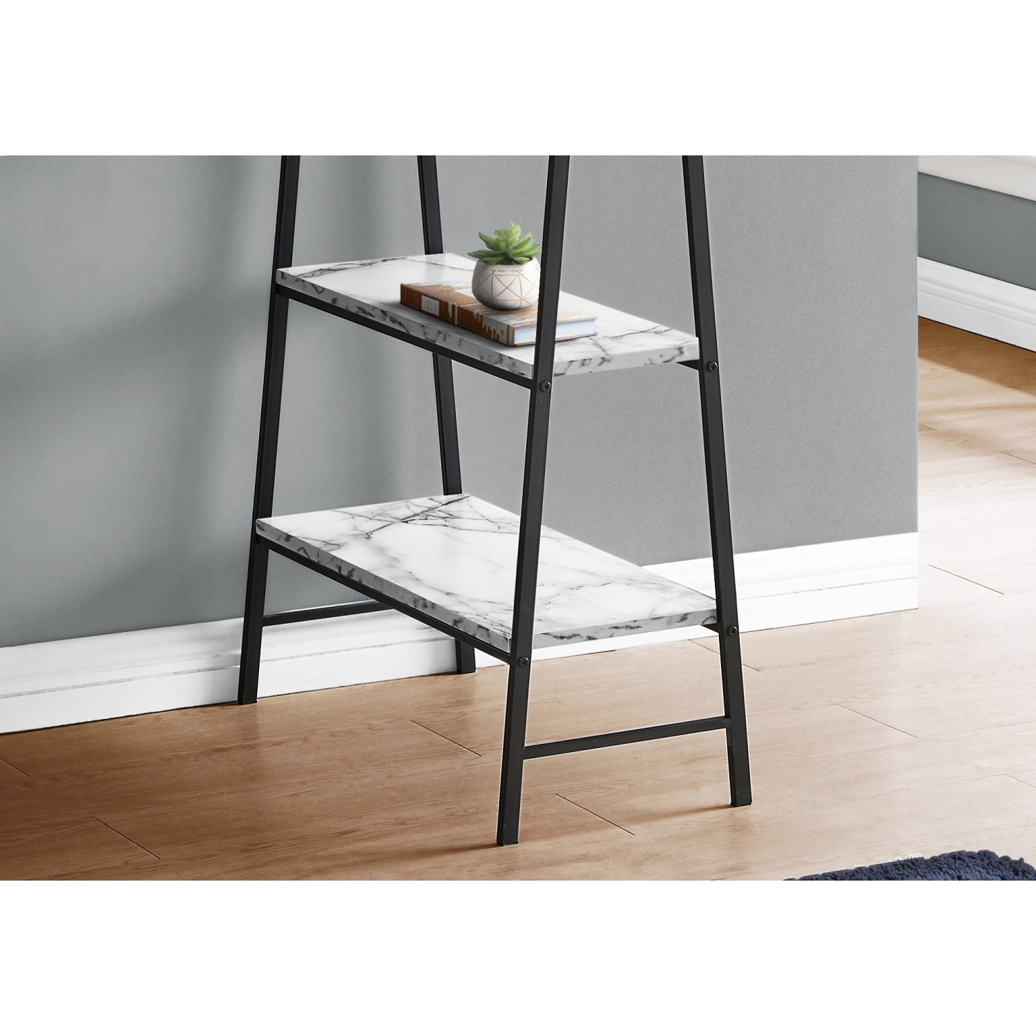 Monarch Specialties I 7527 Computer Desk - 48" Long / White Marble-look / Black Metal