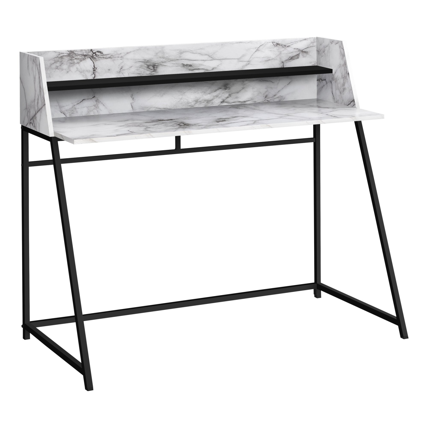 Monarch Specialties I 7549 Computer Desk - 48" Long / White Marble-look / Black Metal