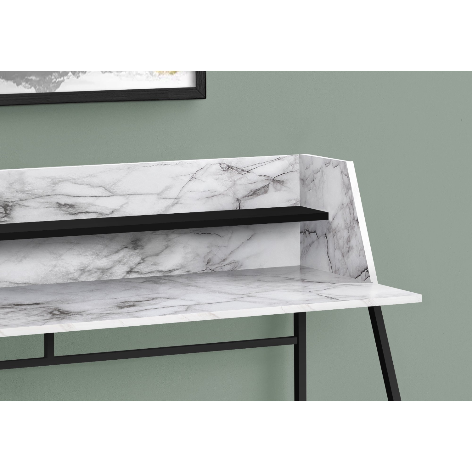 Monarch Specialties I 7549 Computer Desk - 48" Long / White Marble-look / Black Metal