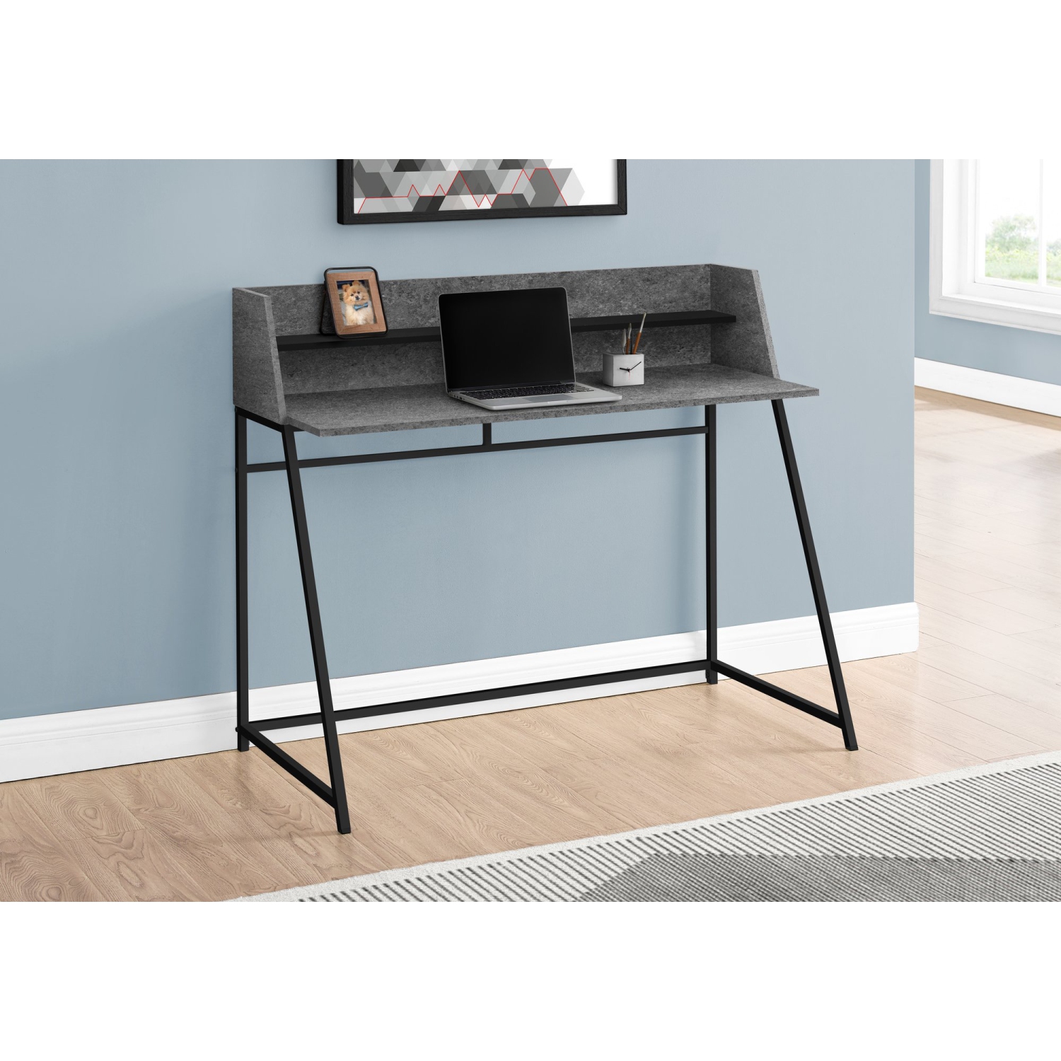 Monarch Specialties I 7550 Computer Desk - 48" Long / Grey Stone-look / Black Metal