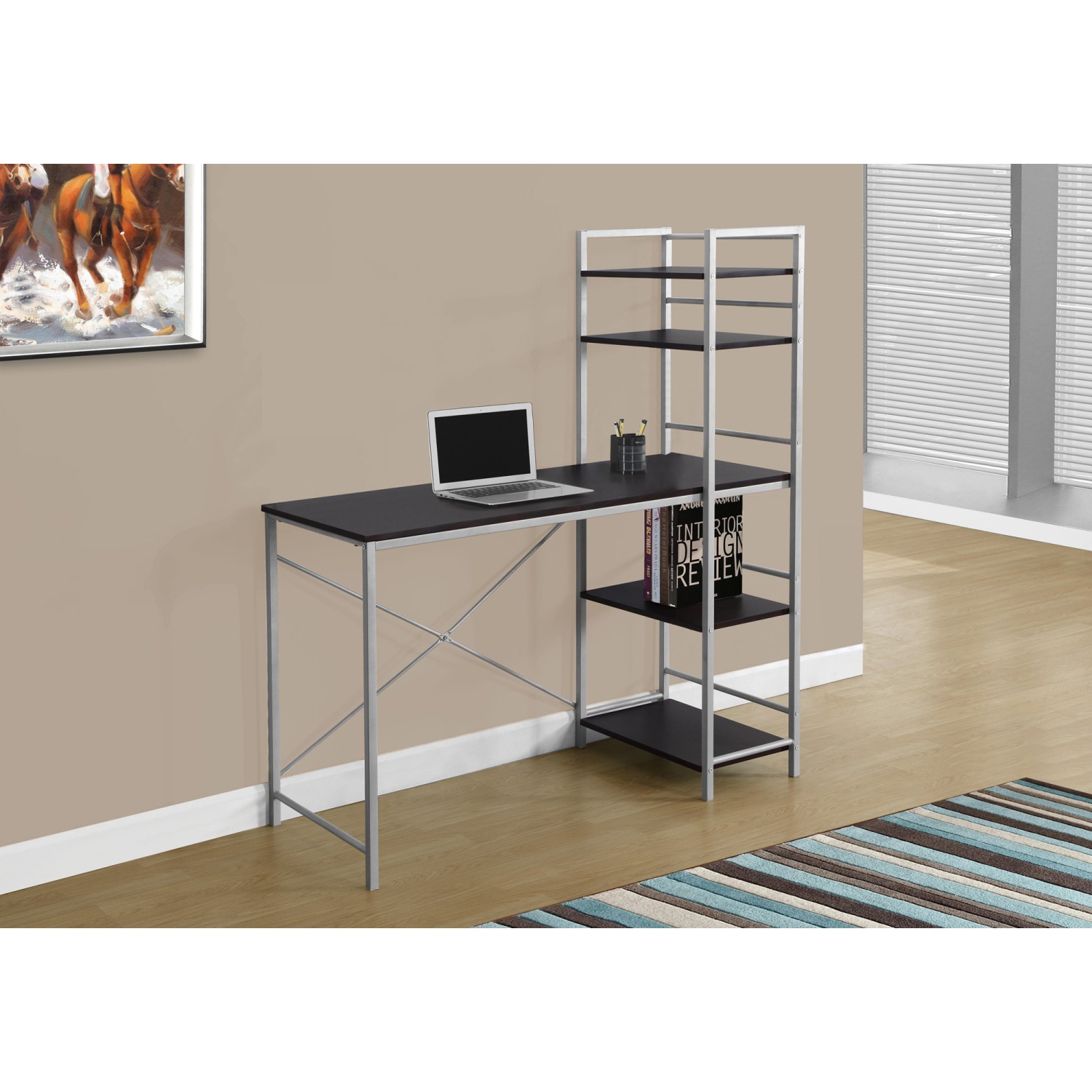 Monarch Specialties I 7166 Computer Desk - 48" Long / Espresso Top / Silver Metal