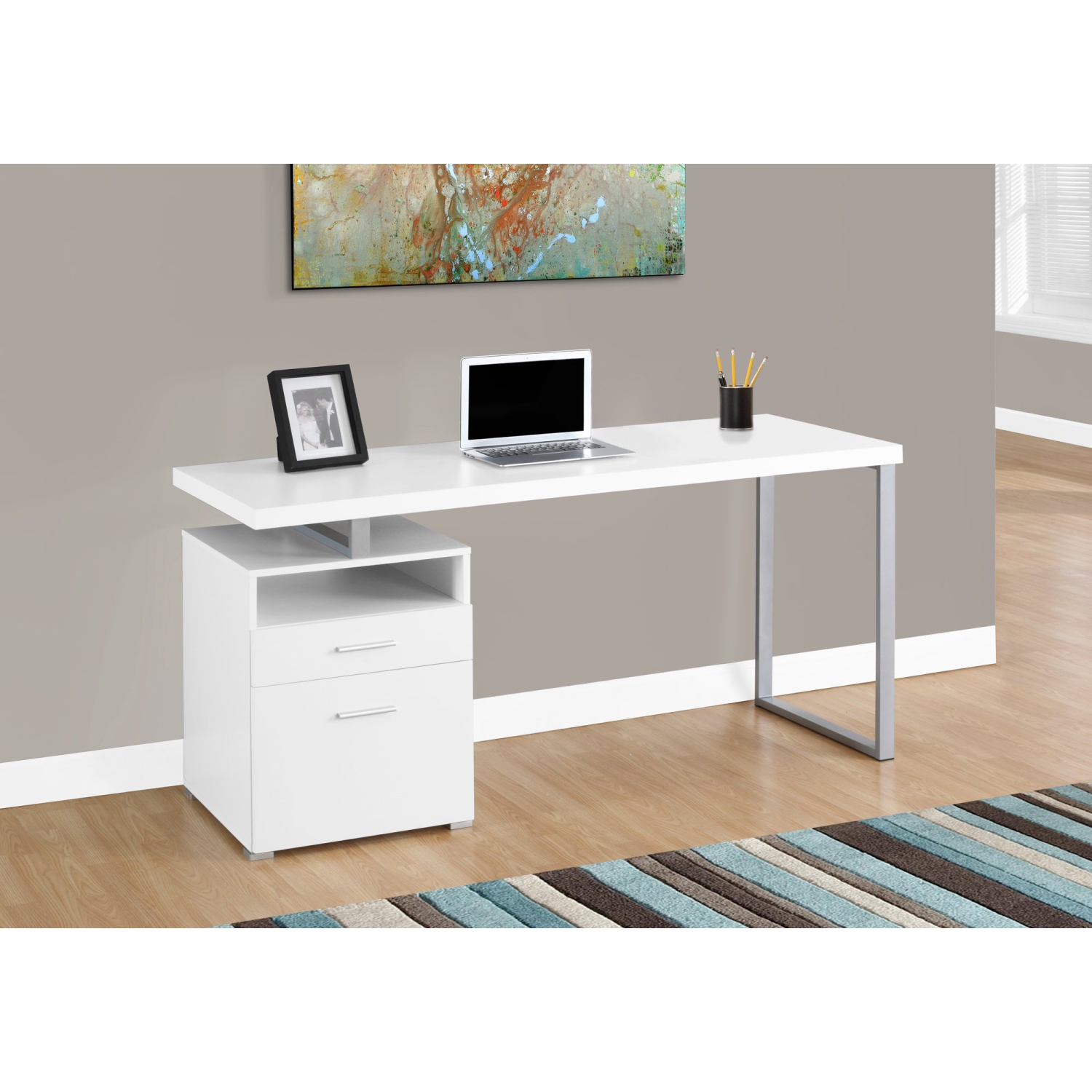 Monarch Specialties I 7144 Computer Desk - 60" Long / White / Silver Metal