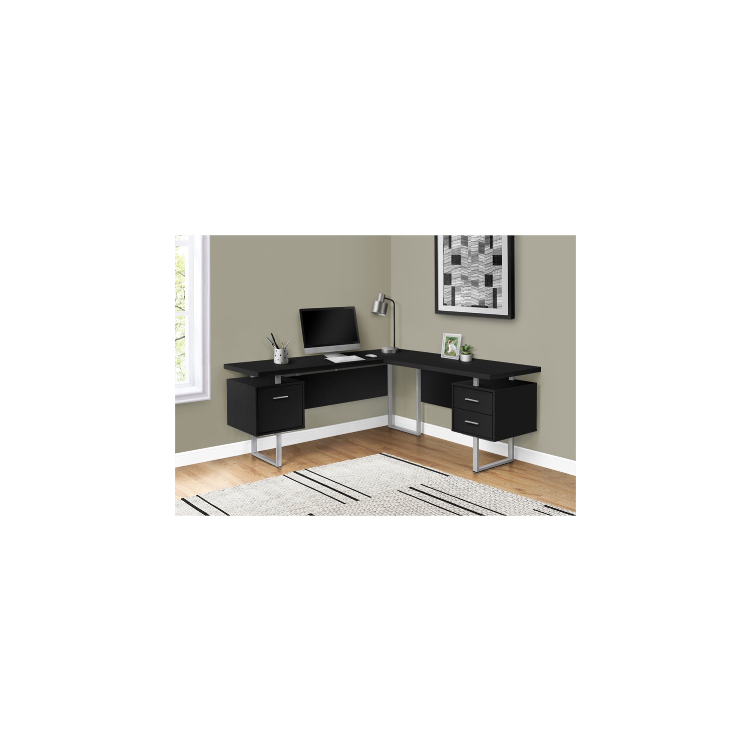 Monarch Specialties I 7619 Bureau - 70" de Long / Noir / Métal Argent / Face Gauche Ou Droite
