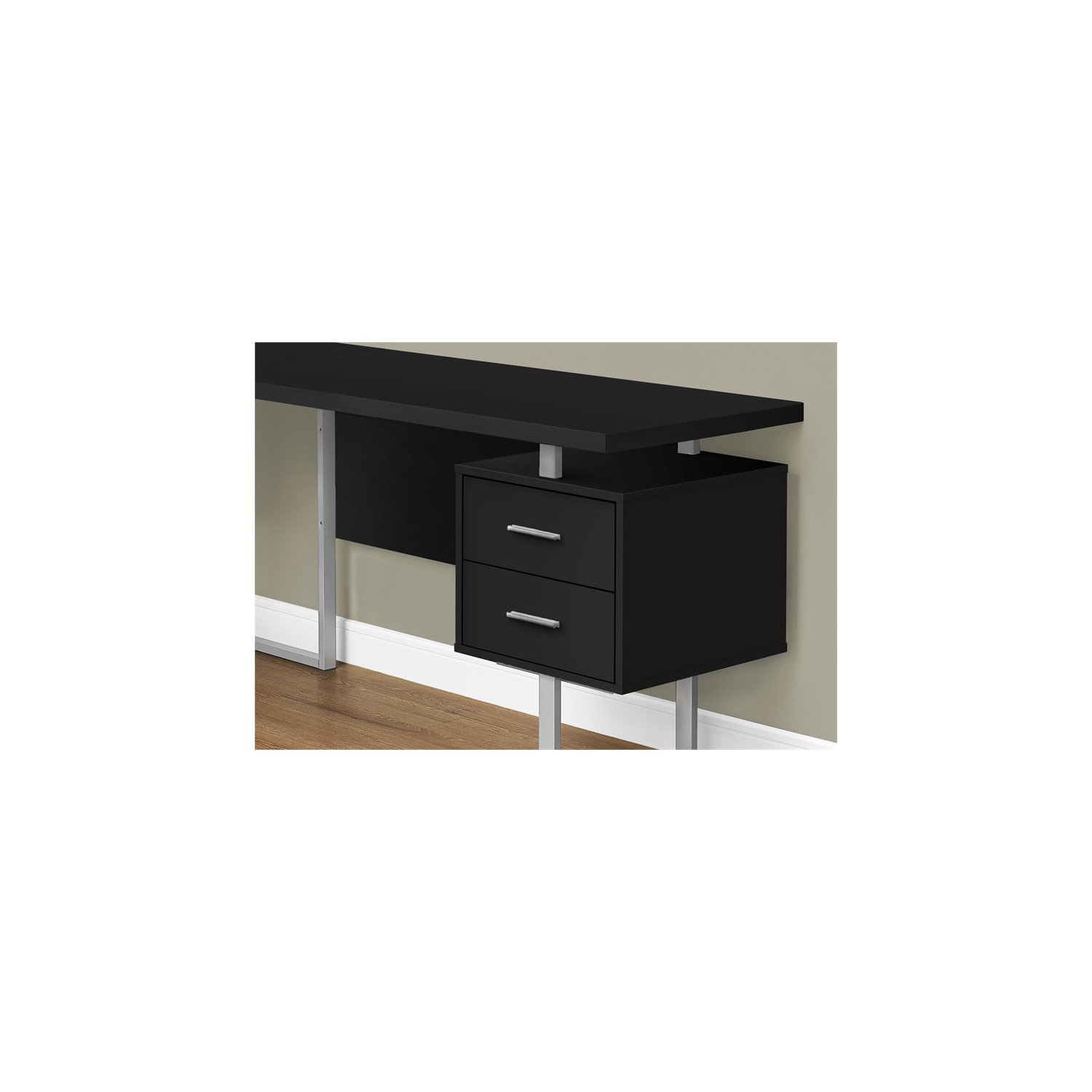 Monarch Specialties I 7619 Bureau - 70" de Long / Noir / Métal Argent / Face Gauche Ou Droite