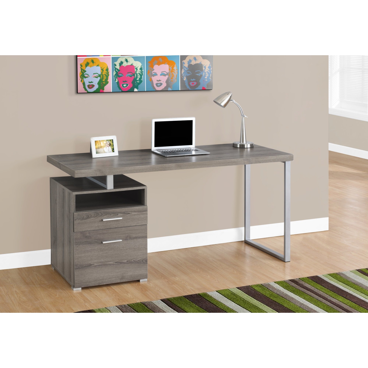 Monarch Specialties I 7145 Computer Desk - 60" Long / Dark Taupe / Silver Metal