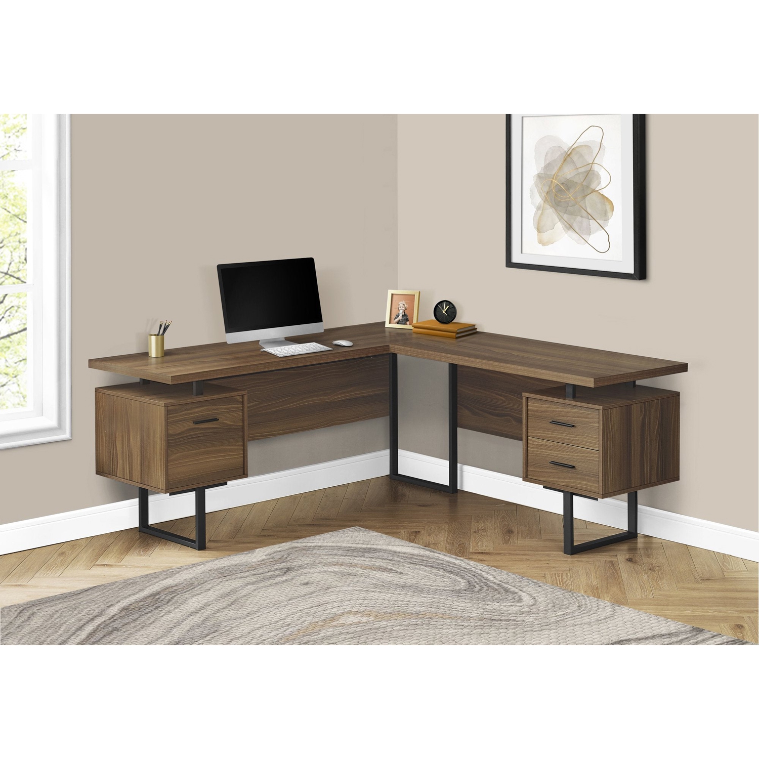 Monarch Specialties I 7610 Computer Desk, Home Office, Corner, Left, Right Set-up, Storage Drawers, 70"l, L Shape, Work, Laptop, Metal, Laminate,