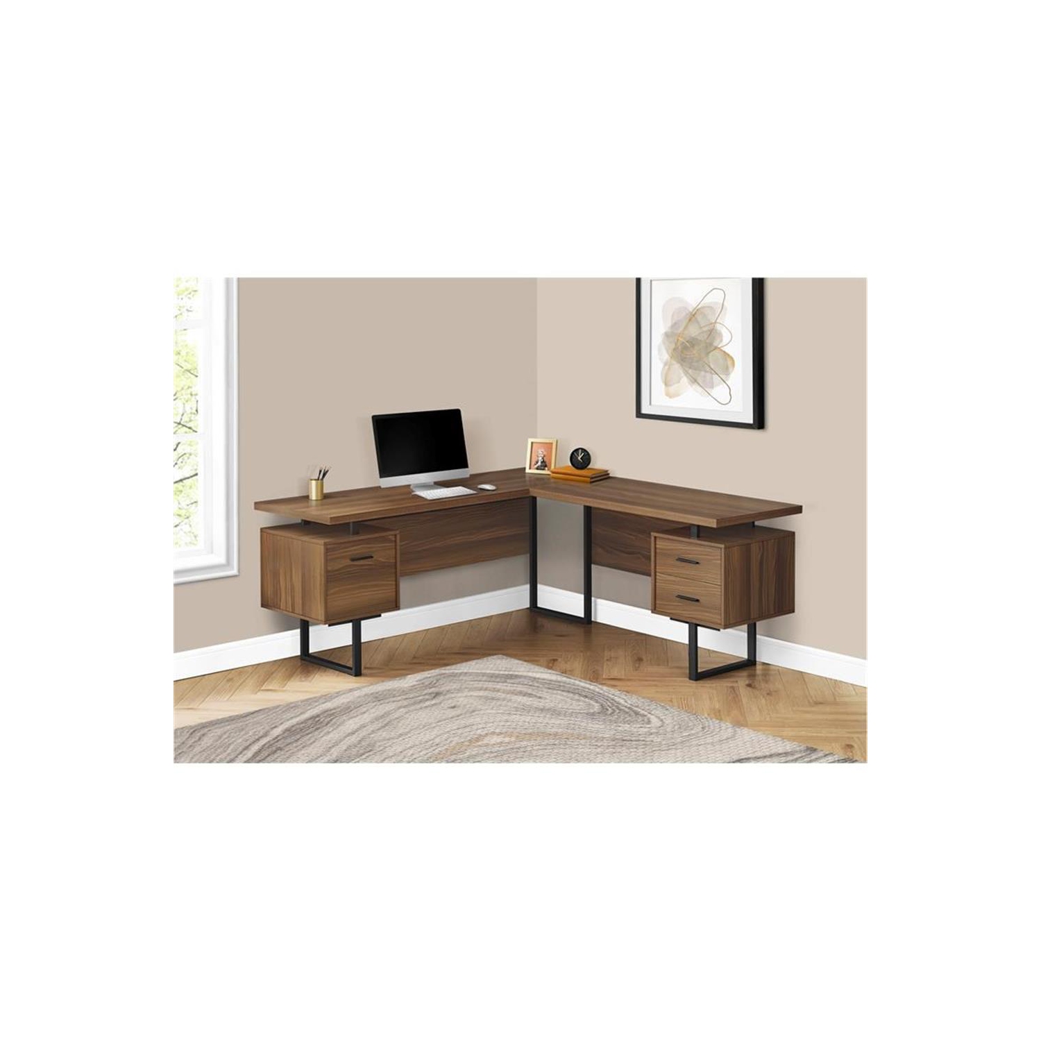Monarch Specialties I 7610 Computer Desk, Home Office, Corner, Left, Right Set-up, Storage Drawers, 70"l, L Shape, Work, Laptop, Metal, Laminate,