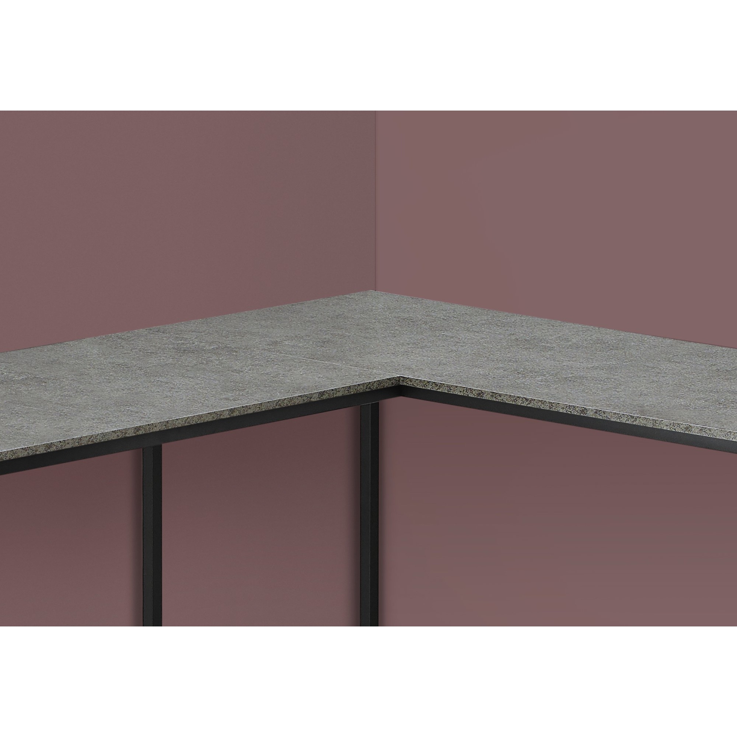 Monarch Specialties I 7392 Computer Desk - 58" Long/ Grey Stone-look/ Black Metal Corner