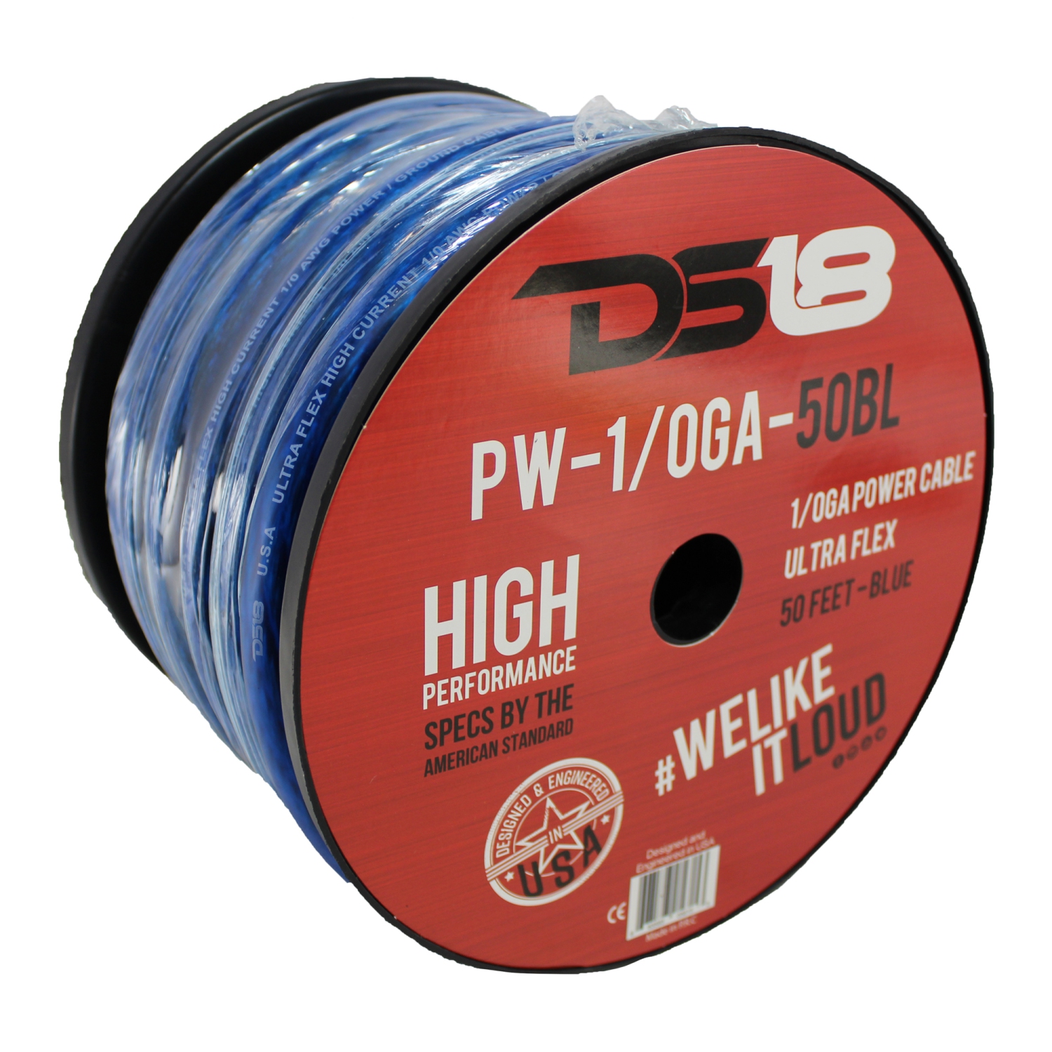 DS18 PW-1/0GA-50BL 50ft Ultra Flex CCA 1/0 Gauge Blue Power Cable