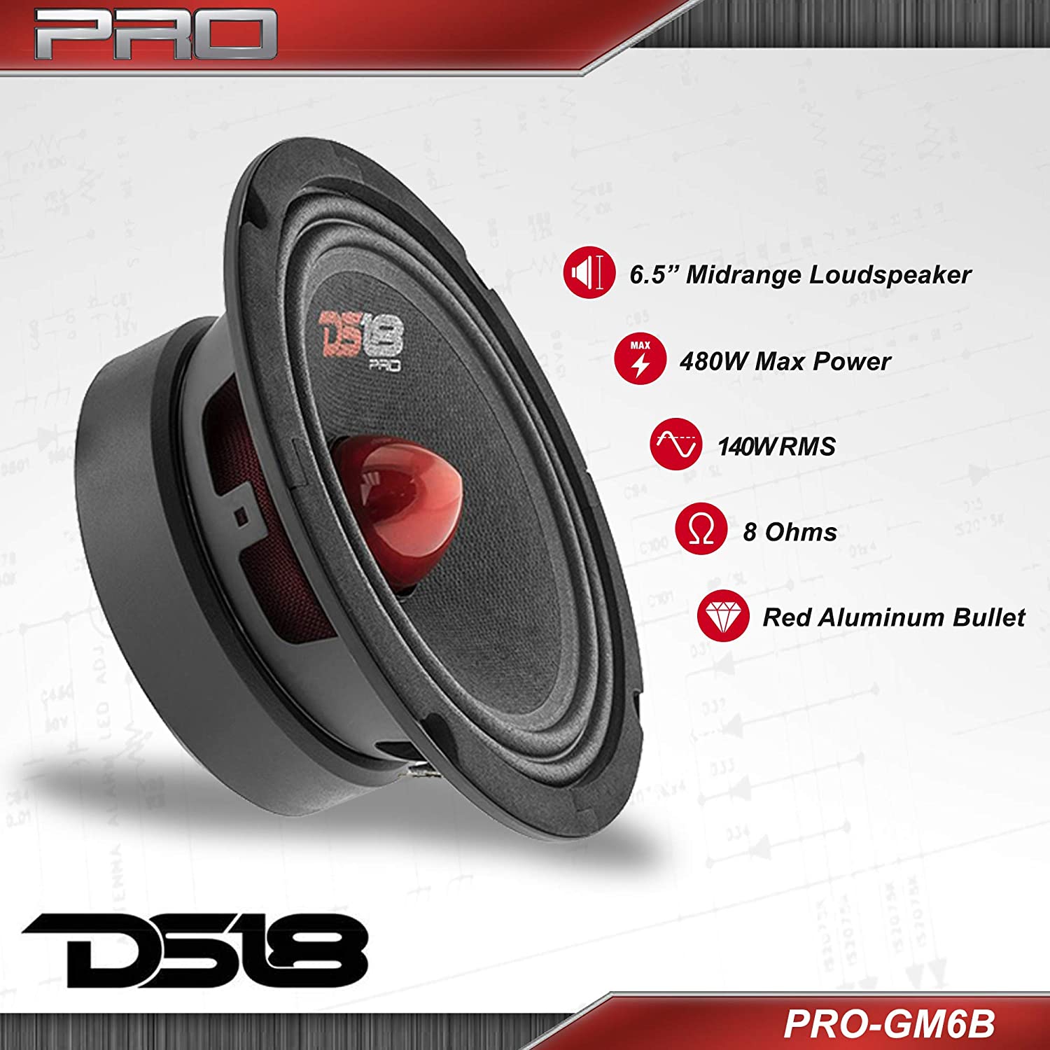 DS18 PRO-GM8.4B 8" Midrange Speaker 4-ohm, 580 Watt - Sold Individually