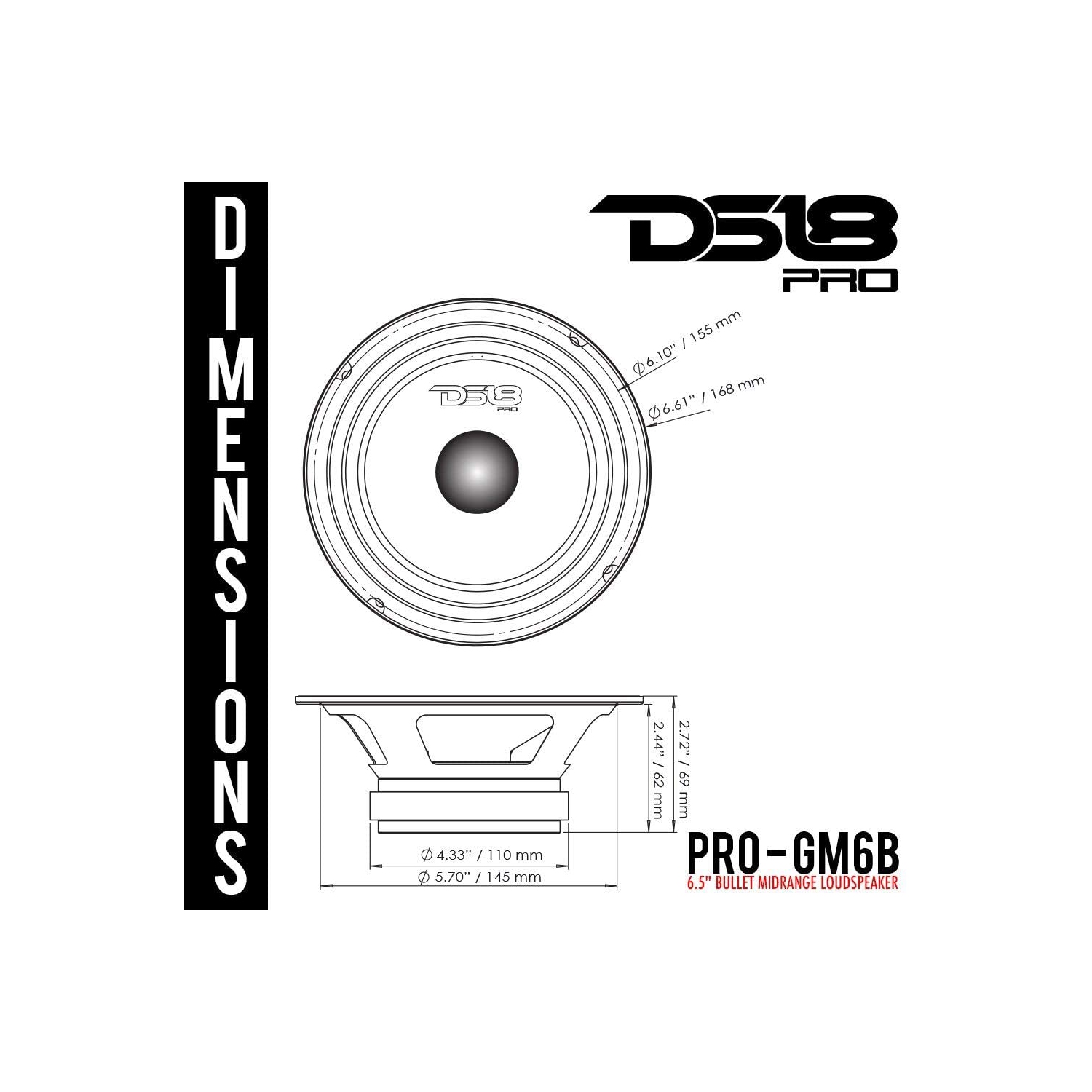 DS18 PRO-GM8.4B 8" Midrange Speaker 4-ohm, 580 Watt - Sold Individually