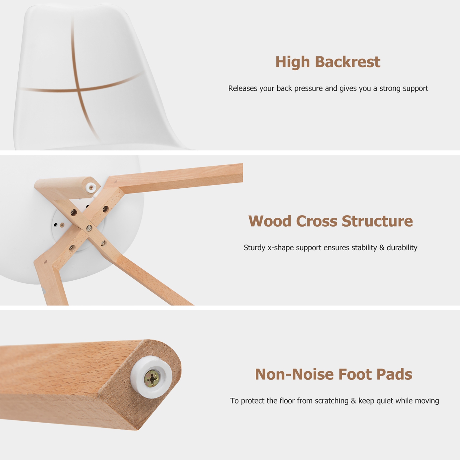 Costway Set of 4 Dining Chair Mid Century Modern Shell PU Seat w/ Wood-Leg