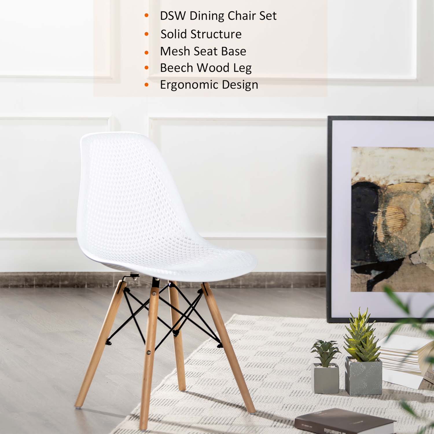 Costway Set of 4 Plastic Hollow Out Chair Mid Century Modern Wood-Leg Seat