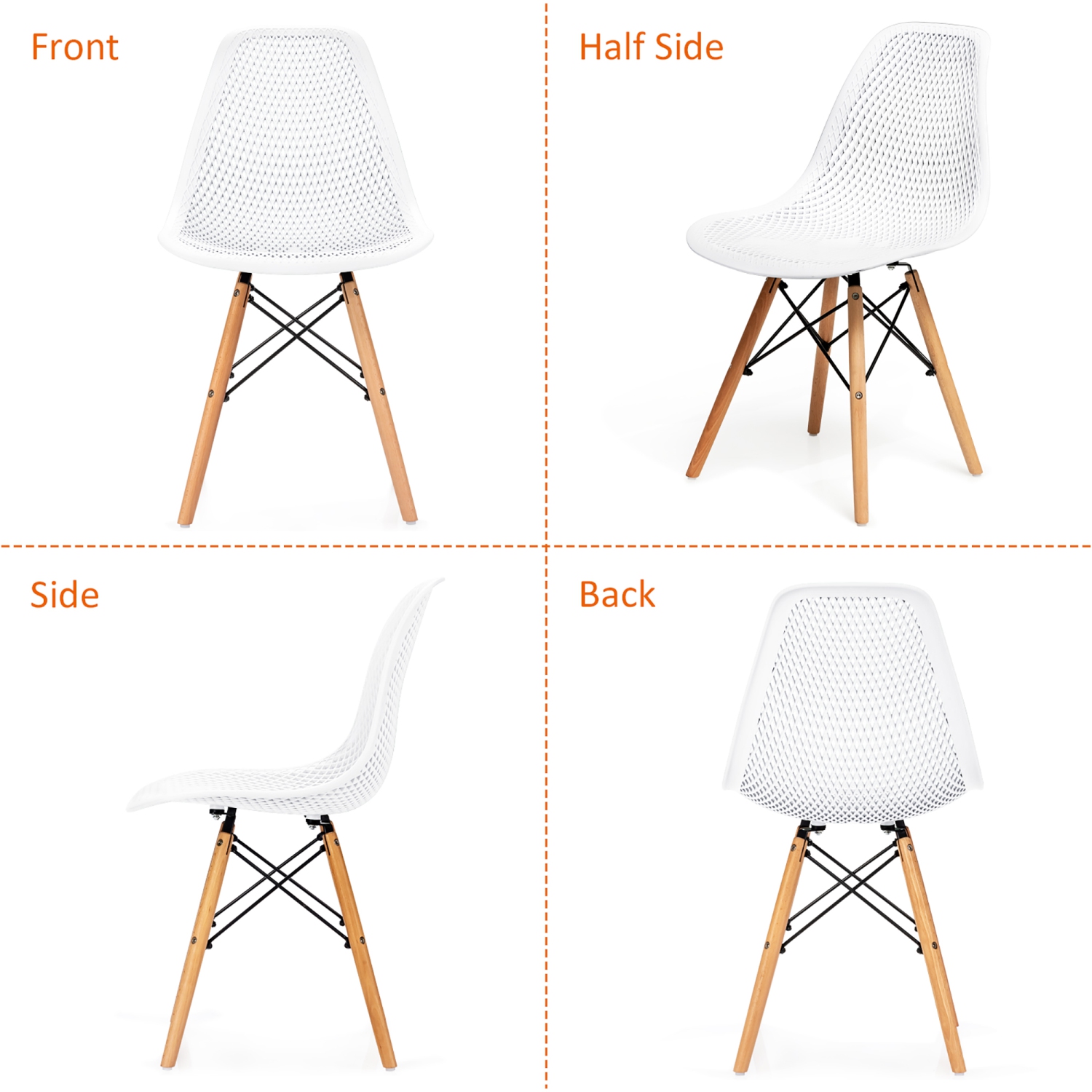 Costway Set of 4 Plastic Hollow Out Chair Mid Century Modern Wood-Leg Seat