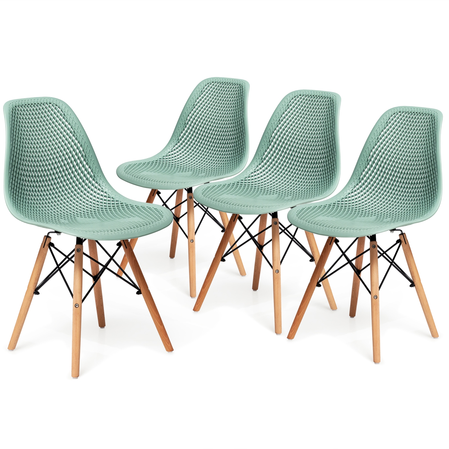 Costway Set of 4 Plastic Hollow Out Chair Mid Century Modern Wood-Leg Seat