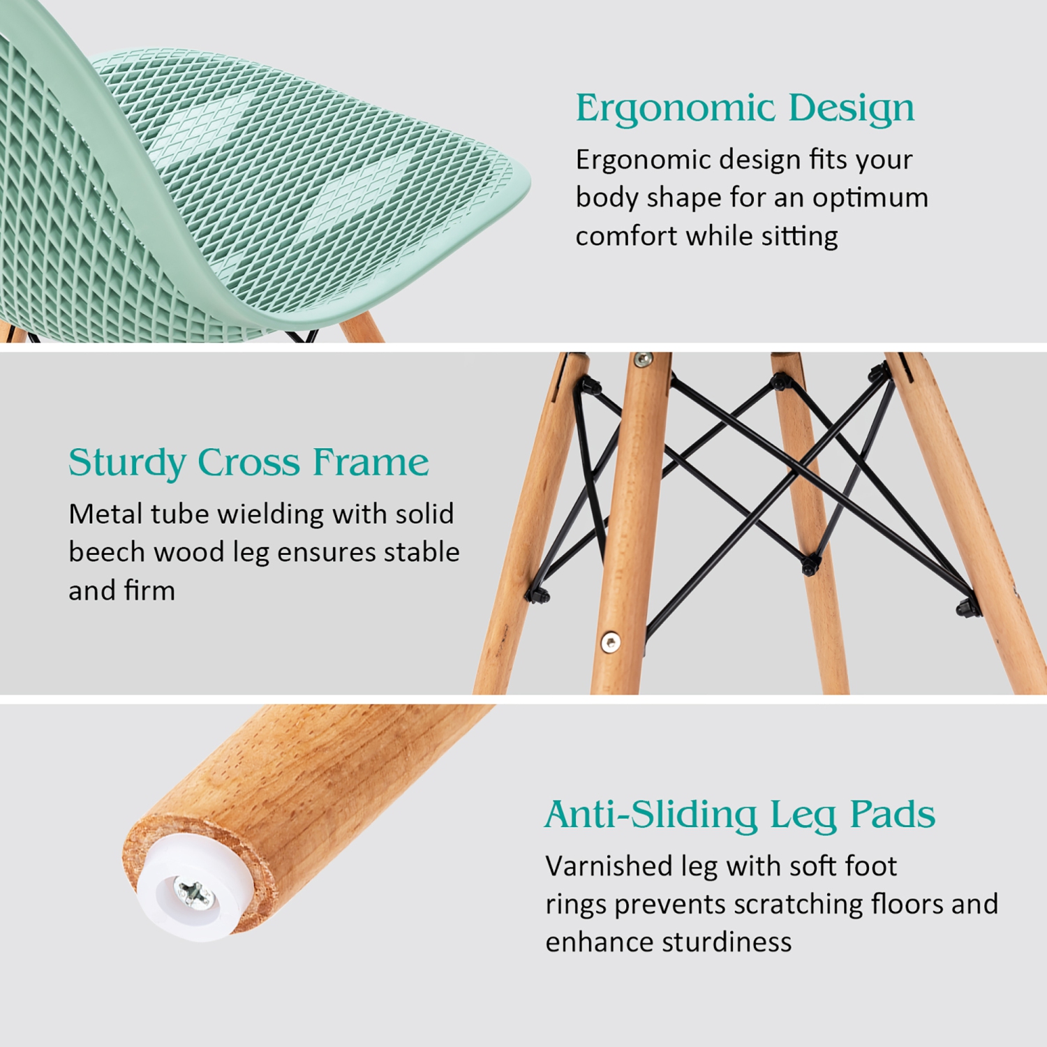 Costway Set of 4 Plastic Hollow Out Chair Mid Century Modern Wood-Leg Seat