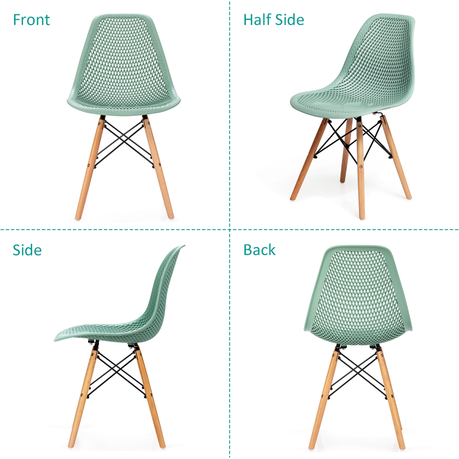 Costway Set of 4 Plastic Hollow Out Chair Mid Century Modern Wood-Leg Seat