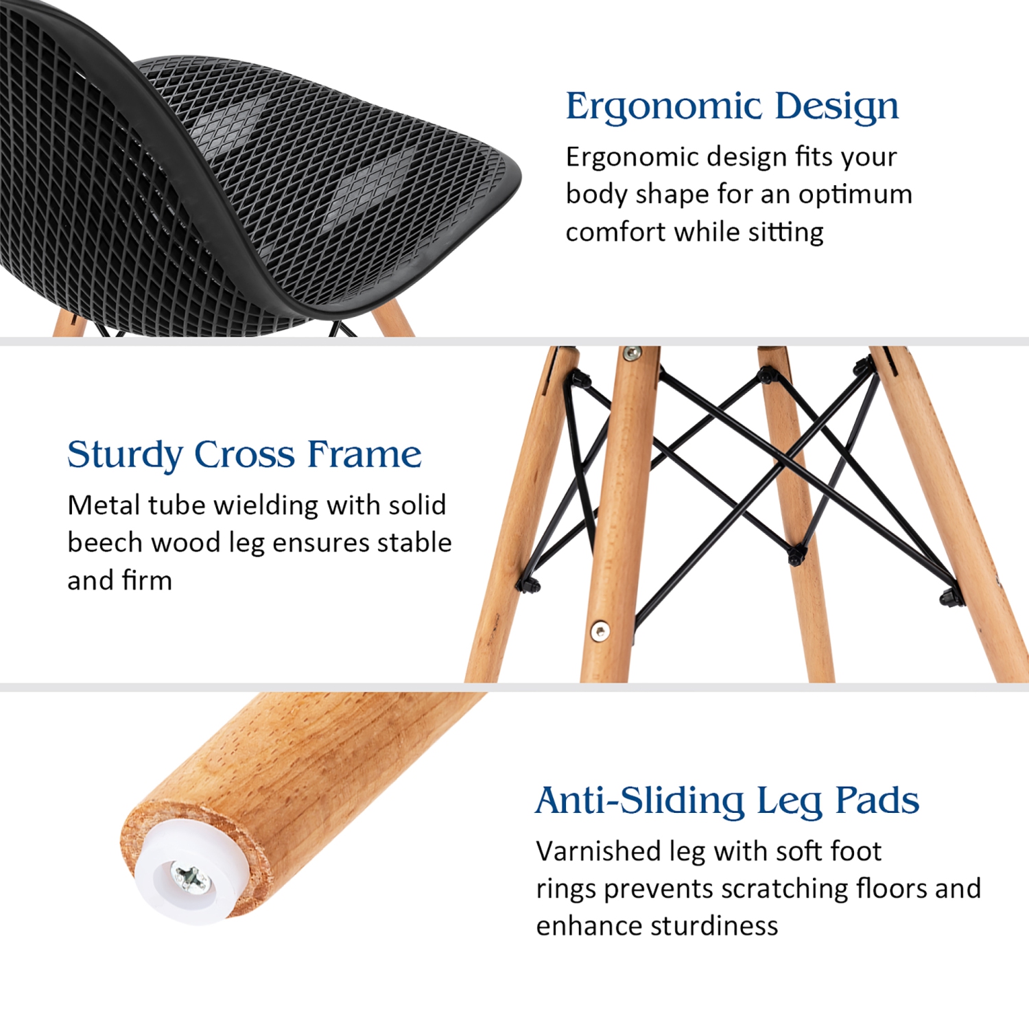 Costway Set of 4 Plastic Hollow Out Chair Mid Century Modern Wood-Leg Seat