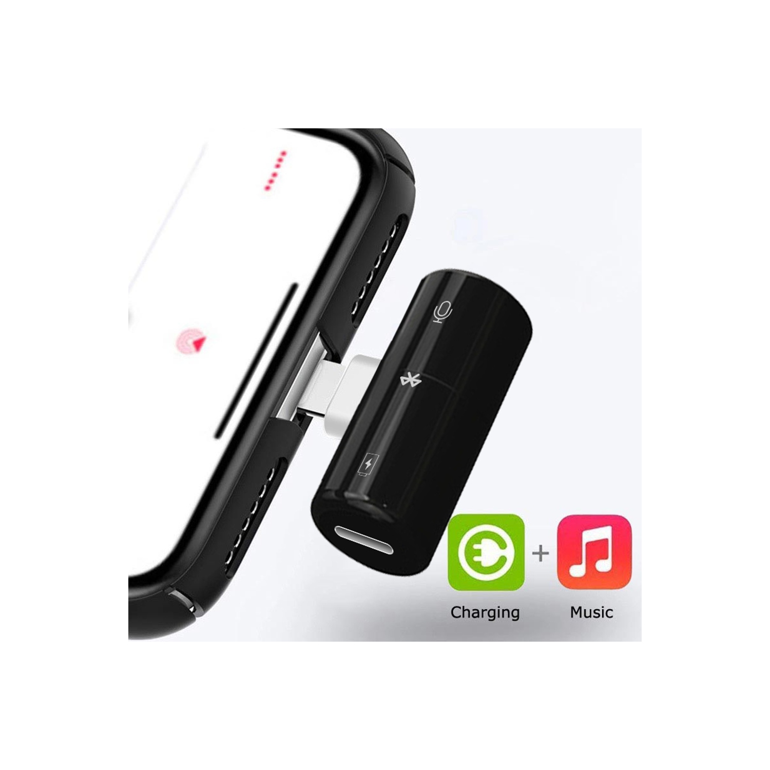 3.5mm Audio + Lightning Charge 2 in 1 for iPhone Adapter Headphone Jack Converter 13 12 11 XR XS X 8 7 Splitter Dual AUX Dongle - White