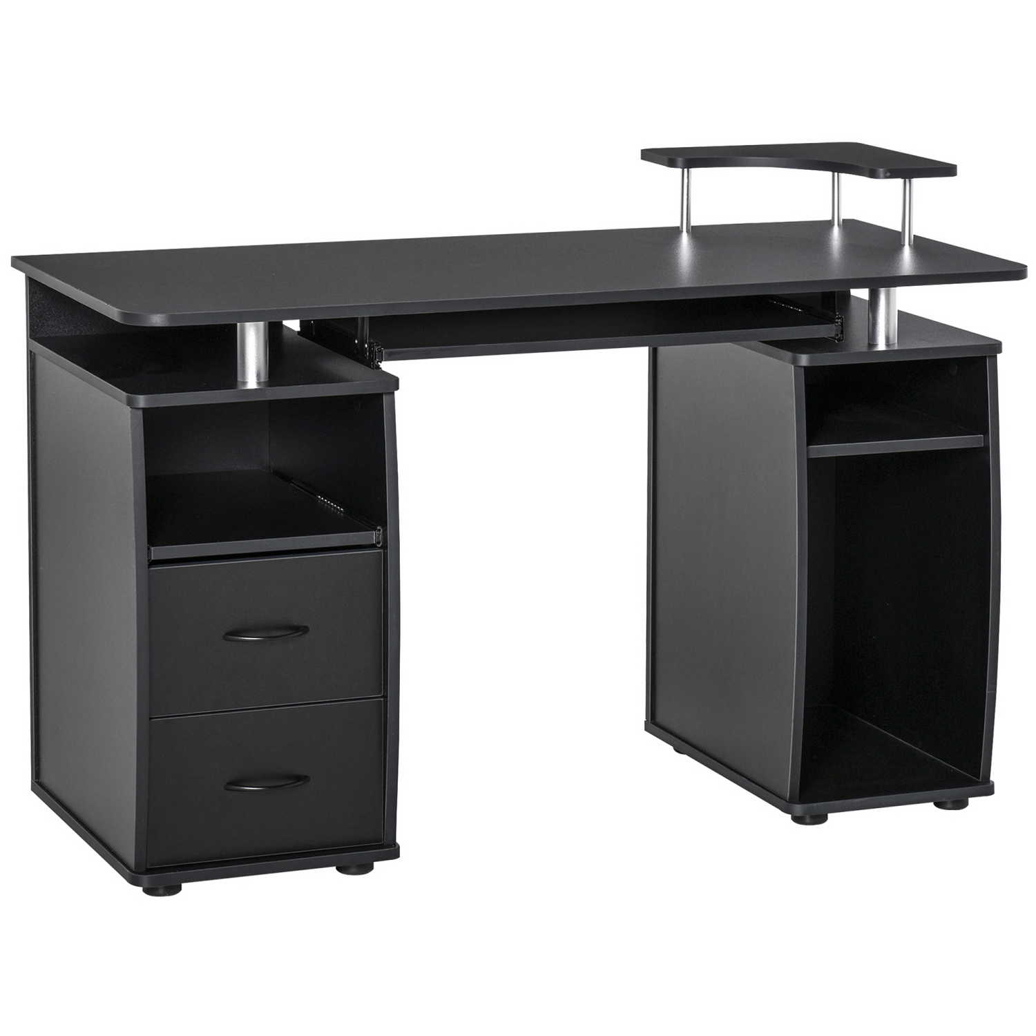 HOMCOM Computer Desk with Keyboard Tray, CPU Stand, Writing Desk with Drawers, Workstation for Home Office, Black
