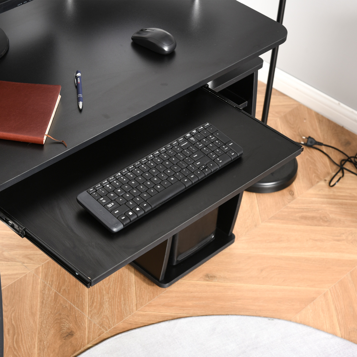 Bureau d'ordinateur de HOMCOM avec plateau pour clavier, bureau à domicile avec tiroirs, support pour unité centrale, support pour imprimante et
