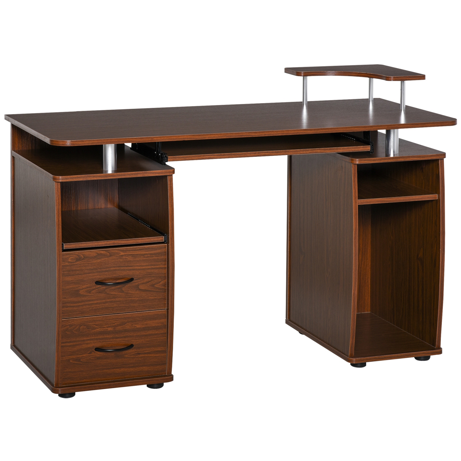 HOMCOM Computer Desk with Keyboard Tray, CPU Stand, Writing Desk with Drawers, Workstation for Home Office, Walnut Brown
