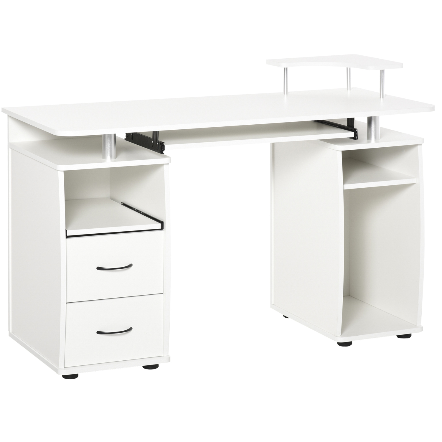 HOMCOM Computer Desk with Keyboard Tray, CPU Stand, Writing Desk with Drawers, Workstation for Home Office, White