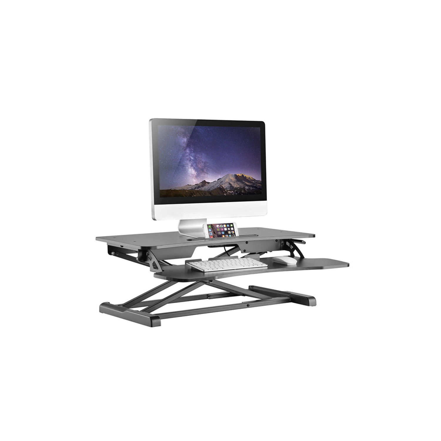 32 inch Height Adjustable Sit Standing Desk Converter Dual Computer Monitor and Laptop Riser Workstation (Black, Manual)