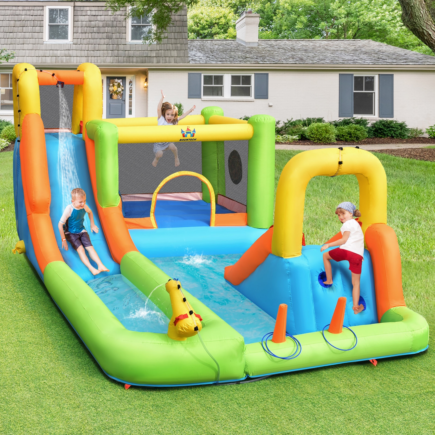 Costway Inflatable Water Slide Park Bounce House Climbing Wall W/ 950W Blower
