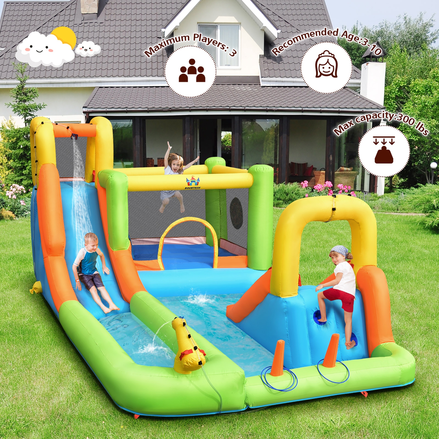 Costway Inflatable Water Slide Park Bounce House Climbing Wall W/ 950W Blower
