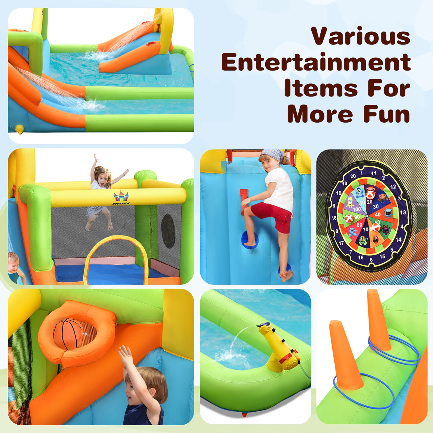 Costway Inflatable Water Slide Park Bounce House Climbing Wall W/ 950W Blower