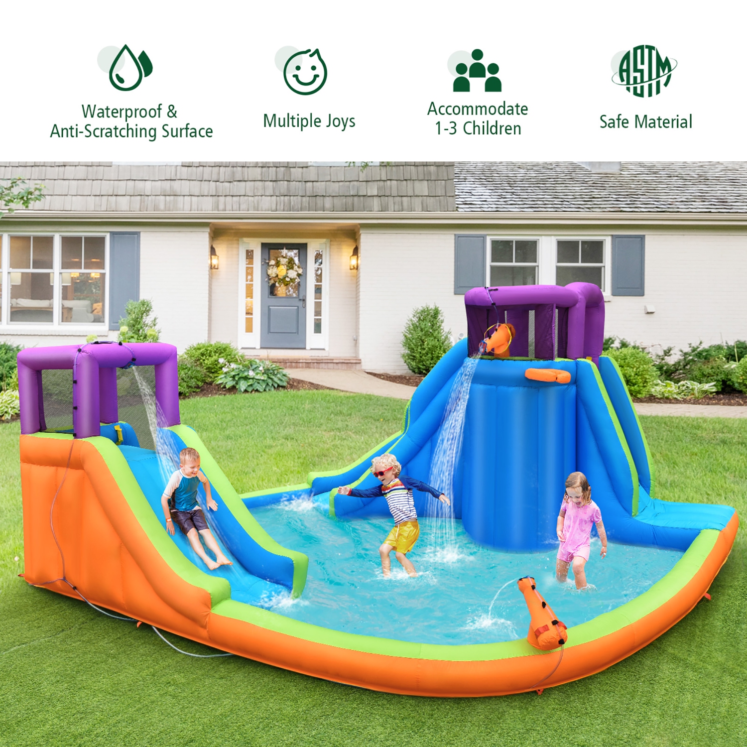 Costway 6 in 1 Inflatable Dual Slide Water Park Climbing Bouncer