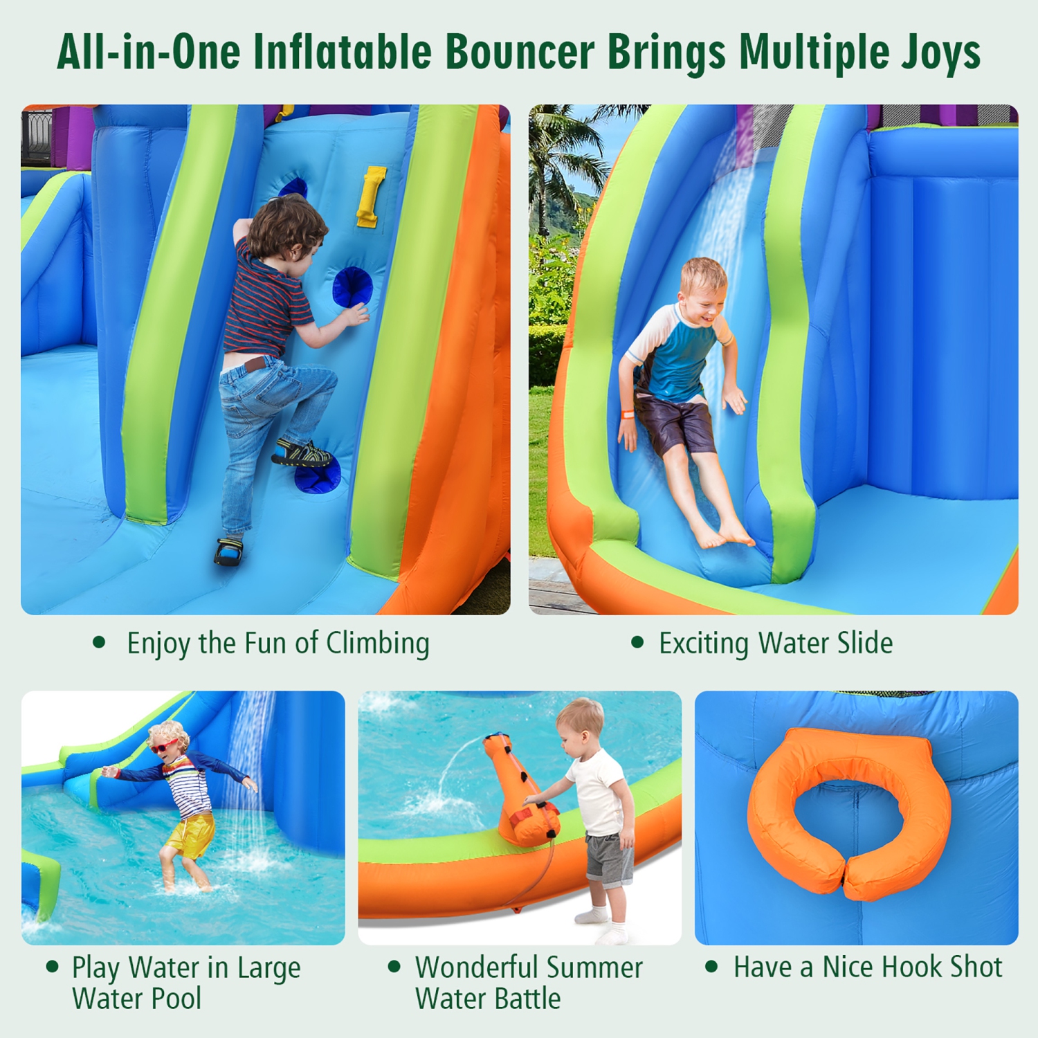 Costway 6 in 1 Inflatable Dual Slide Water Park Climbing Bouncer
