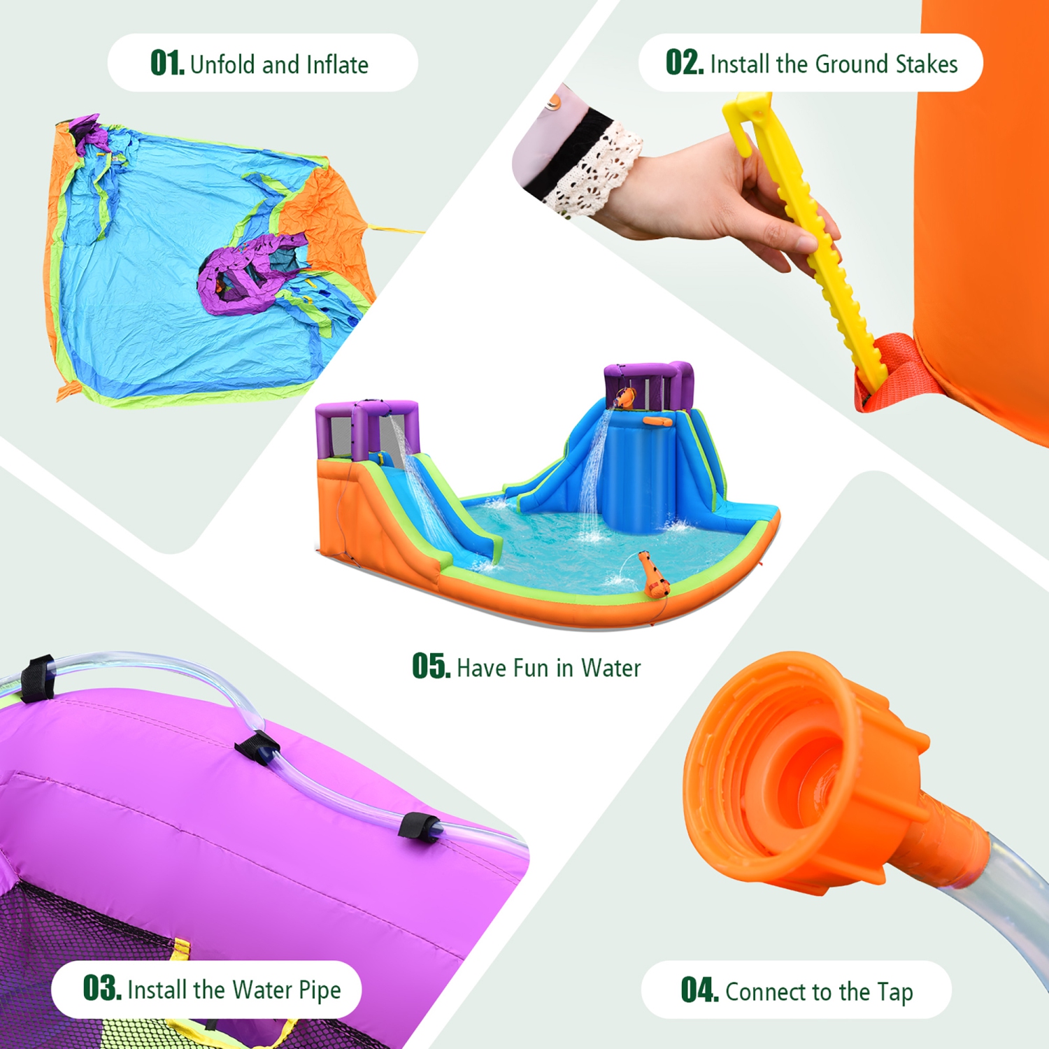 Costway 6 in 1 Inflatable Dual Slide Water Park Climbing Bouncer